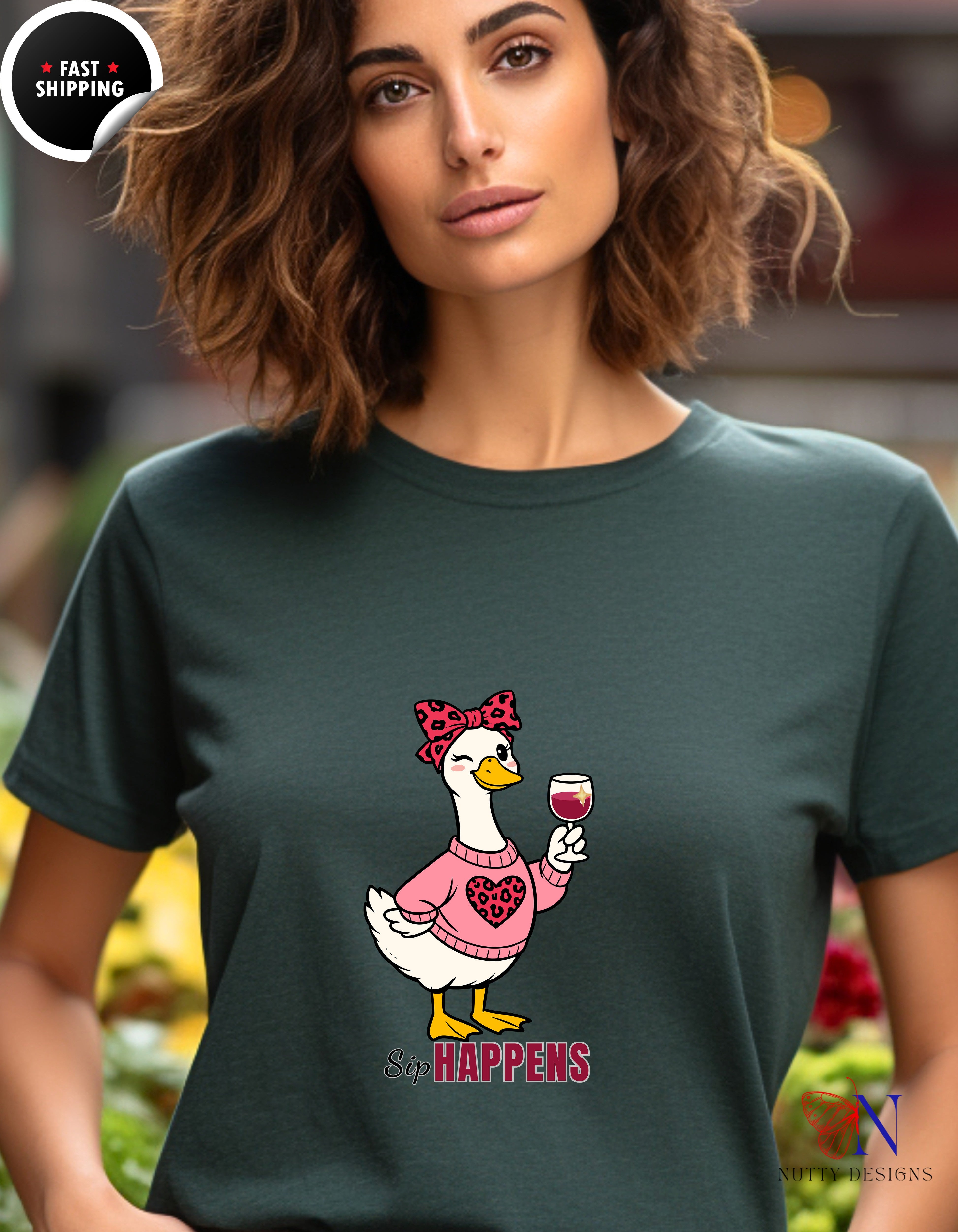 Sip Happens Mama Goose Wine t-shirt lifestyle mockup - Mother's Day gift
