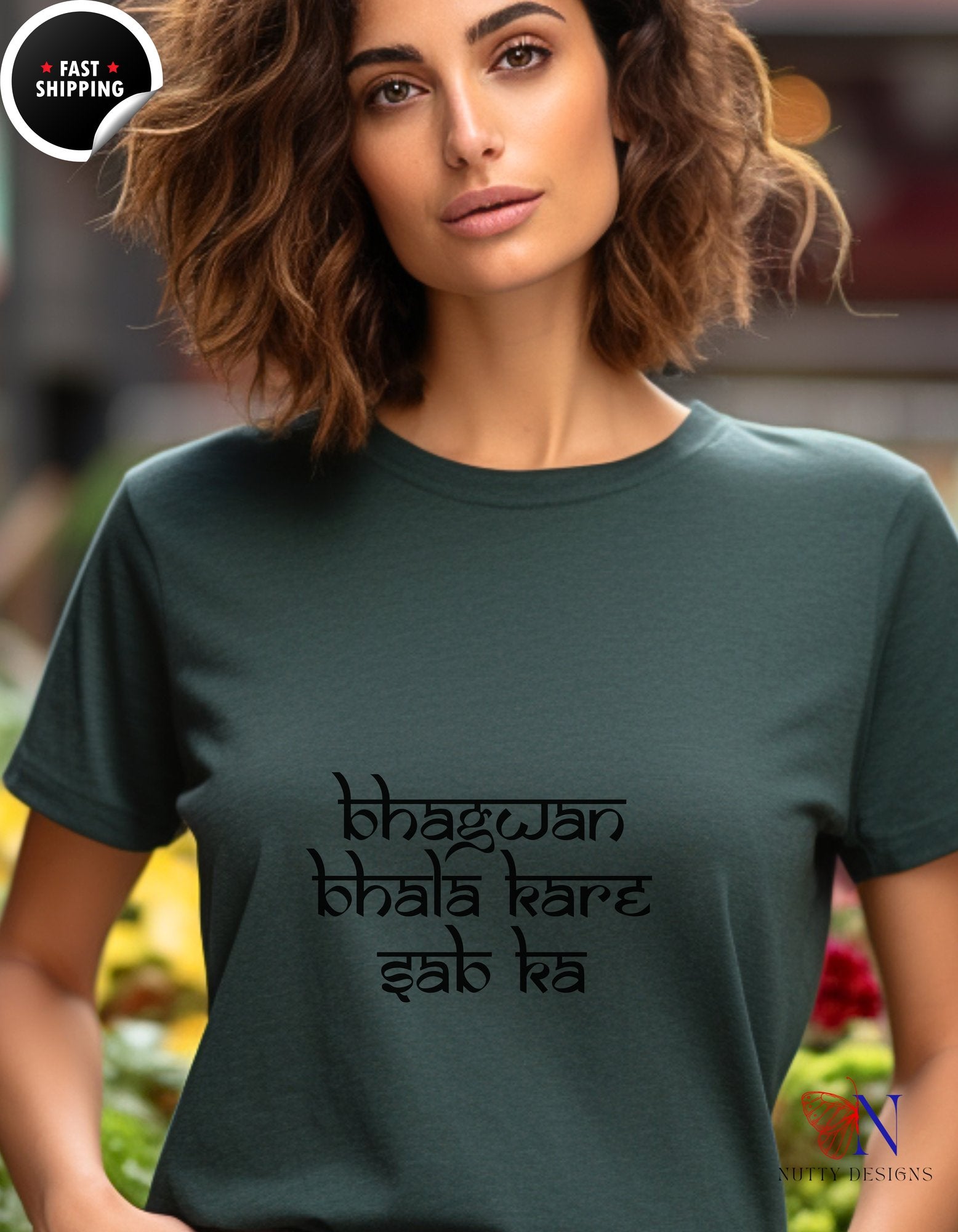 Bhagwan Bhala Kare Sab Ka Hindi Prayer Shirt | T-Shirt - Tees_Forest Green W