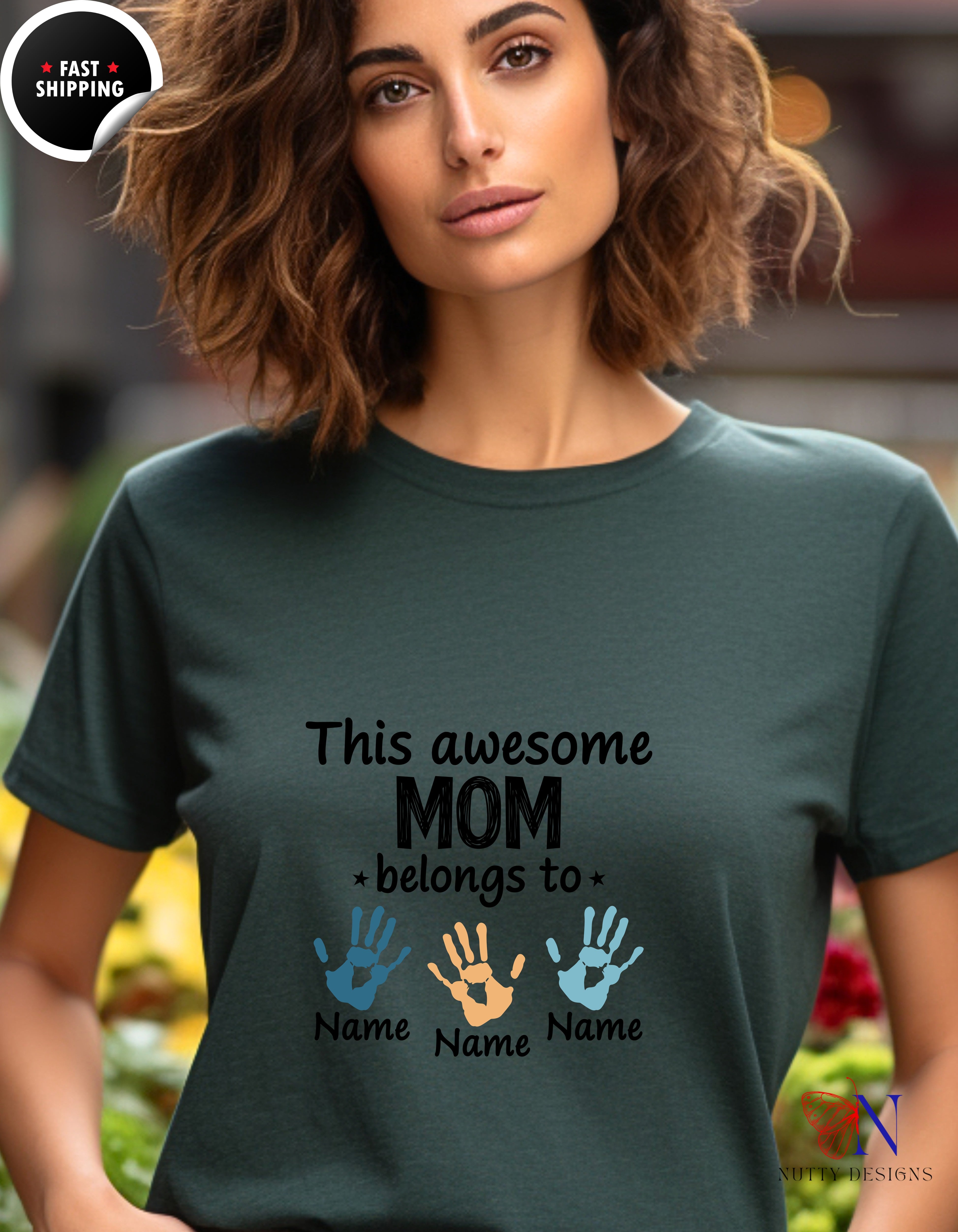This Awesome Mom Belongs To Personalized 3 Names t-shirt lifestyle mockup - Mother's Day gift