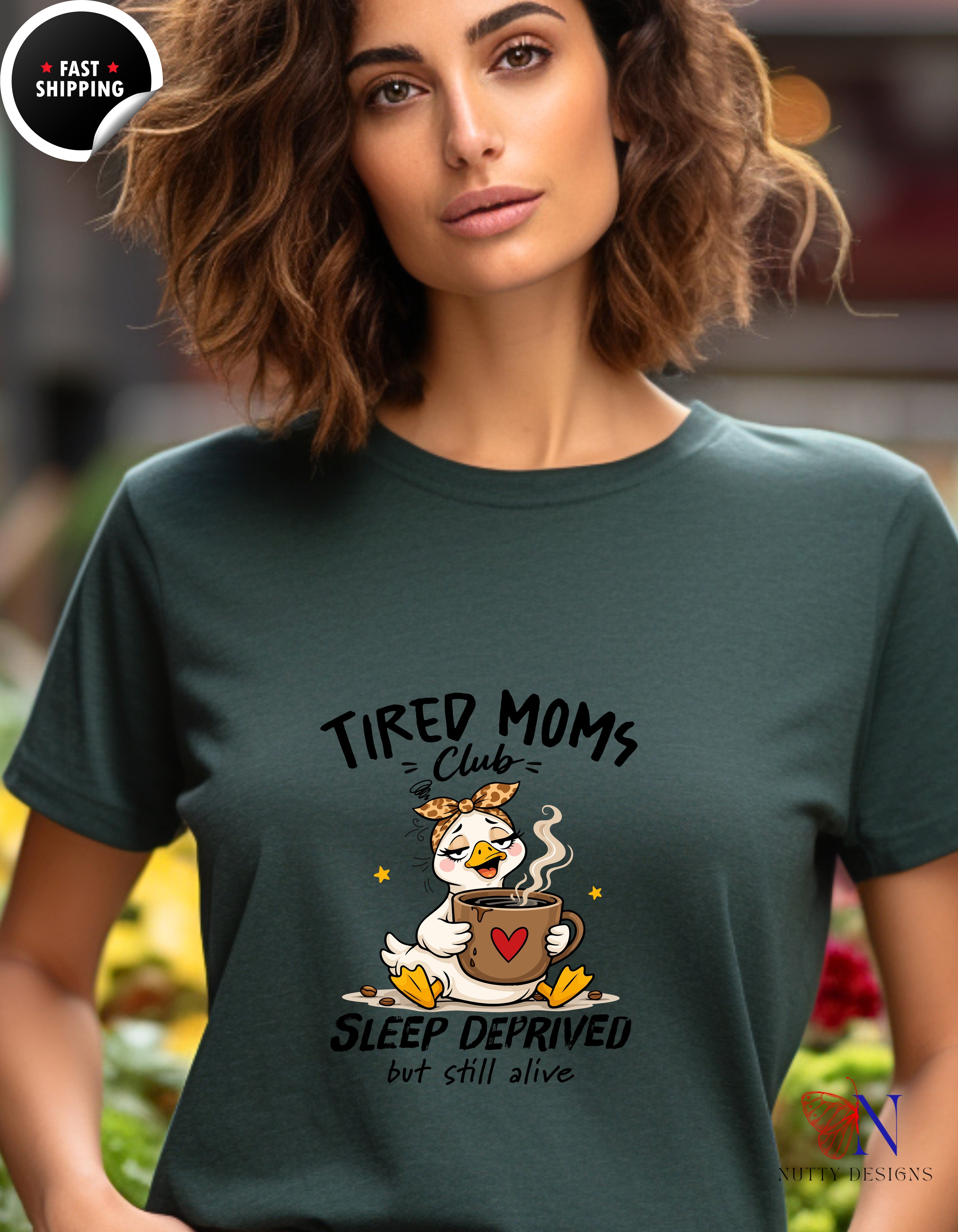 Tired Moms Club Sleep Deprived But Still Alive t-shirt lifestyle mockup - Mother's Day gift