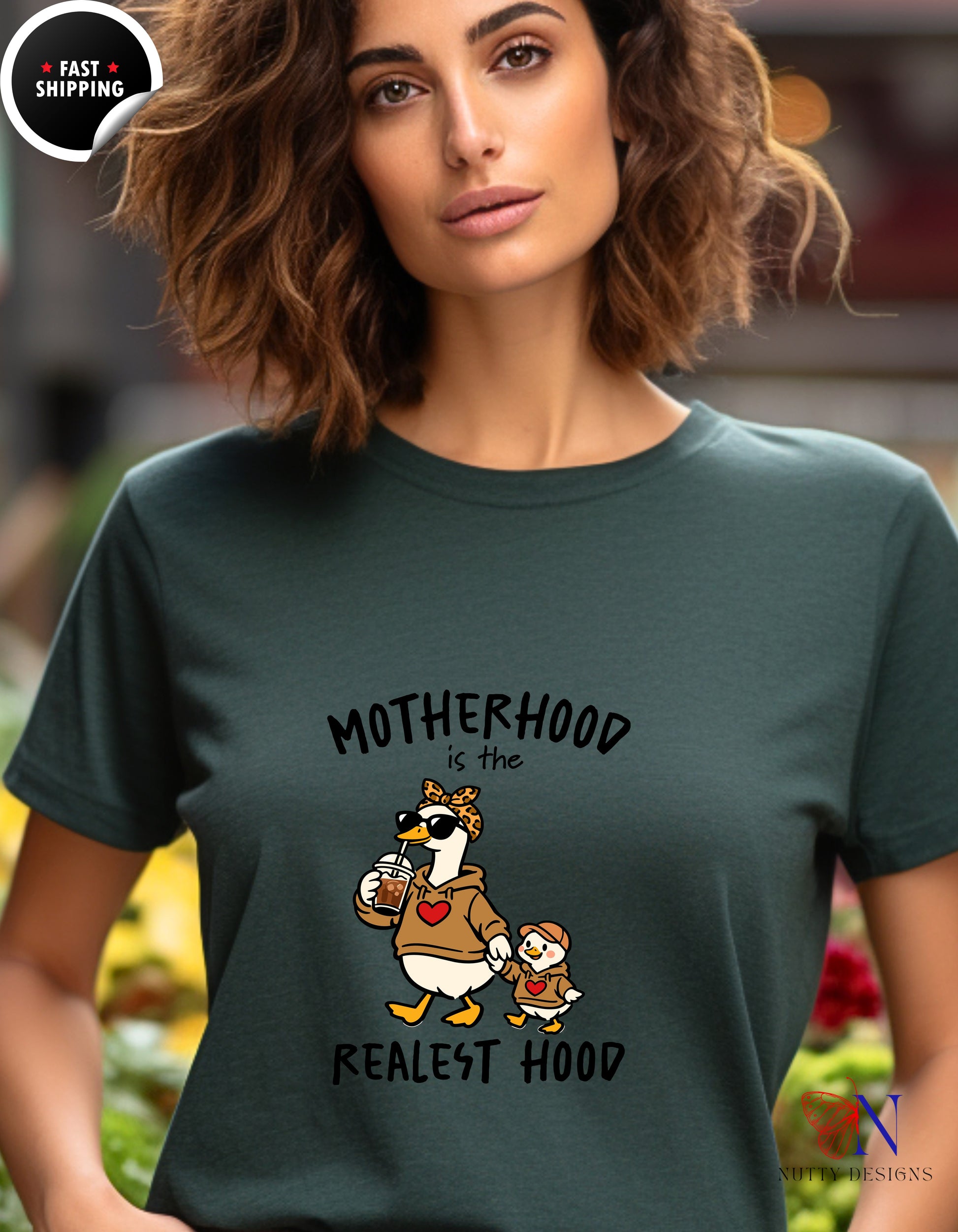 Motherhood Is The Realest Hood Mom Goose t-shirt lifestyle mockup - Mother's Day gift