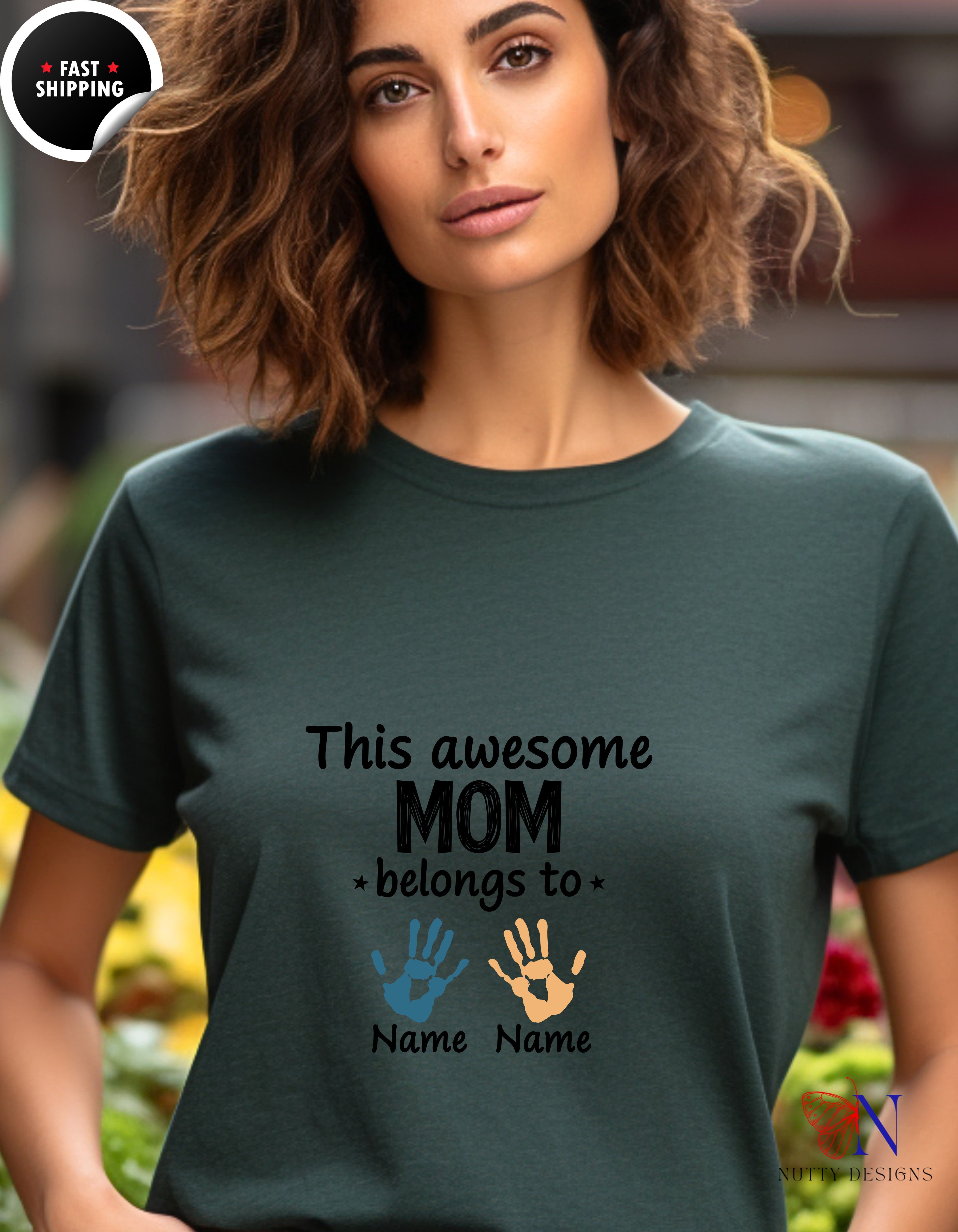 This Awesome Mom Belongs To Personalized 2 Names t-shirt lifestyle mockup - Mother's Day gift