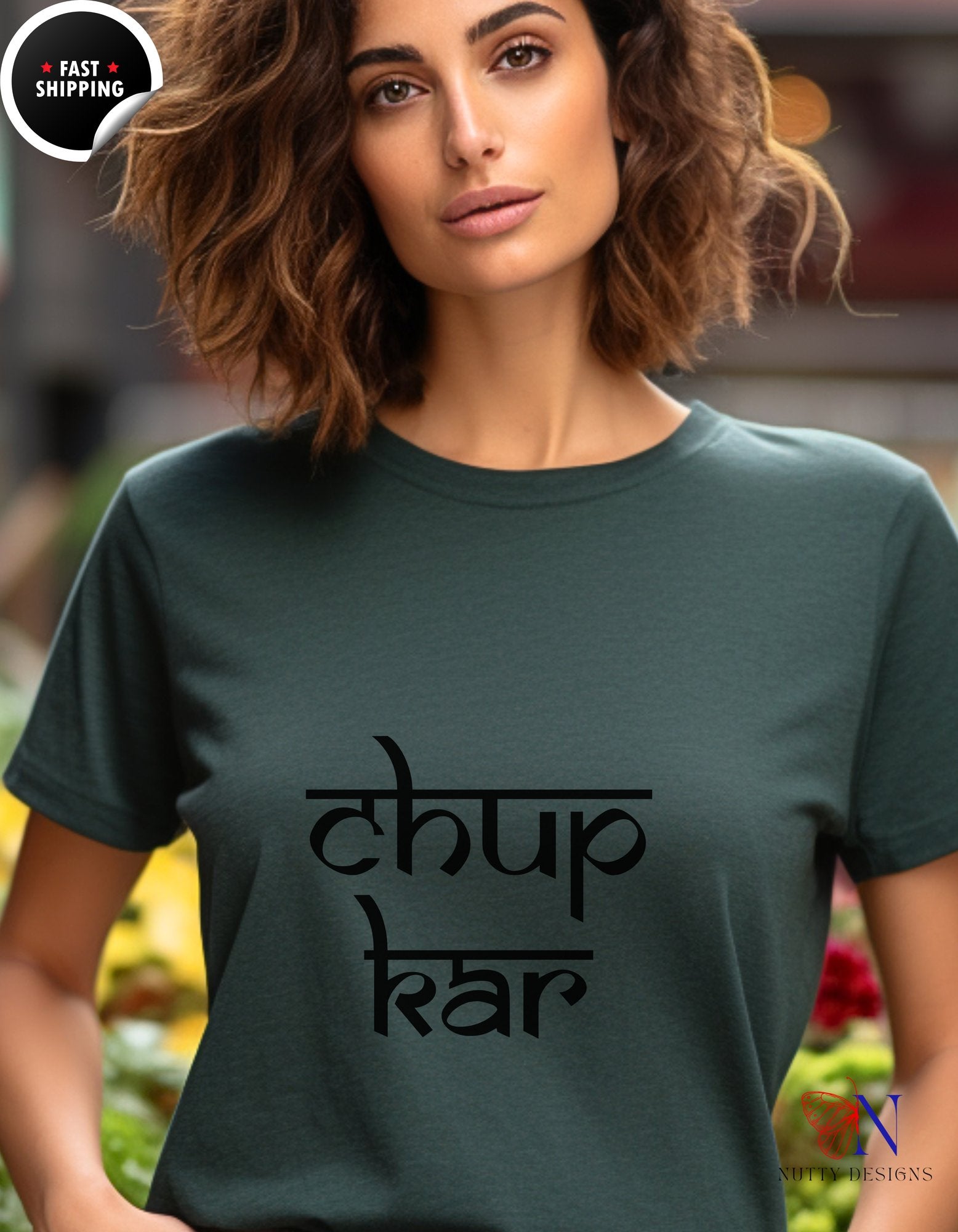 Chup Kar Desi Funny Tshirt | T-Shirt - Tees_Forest Green W