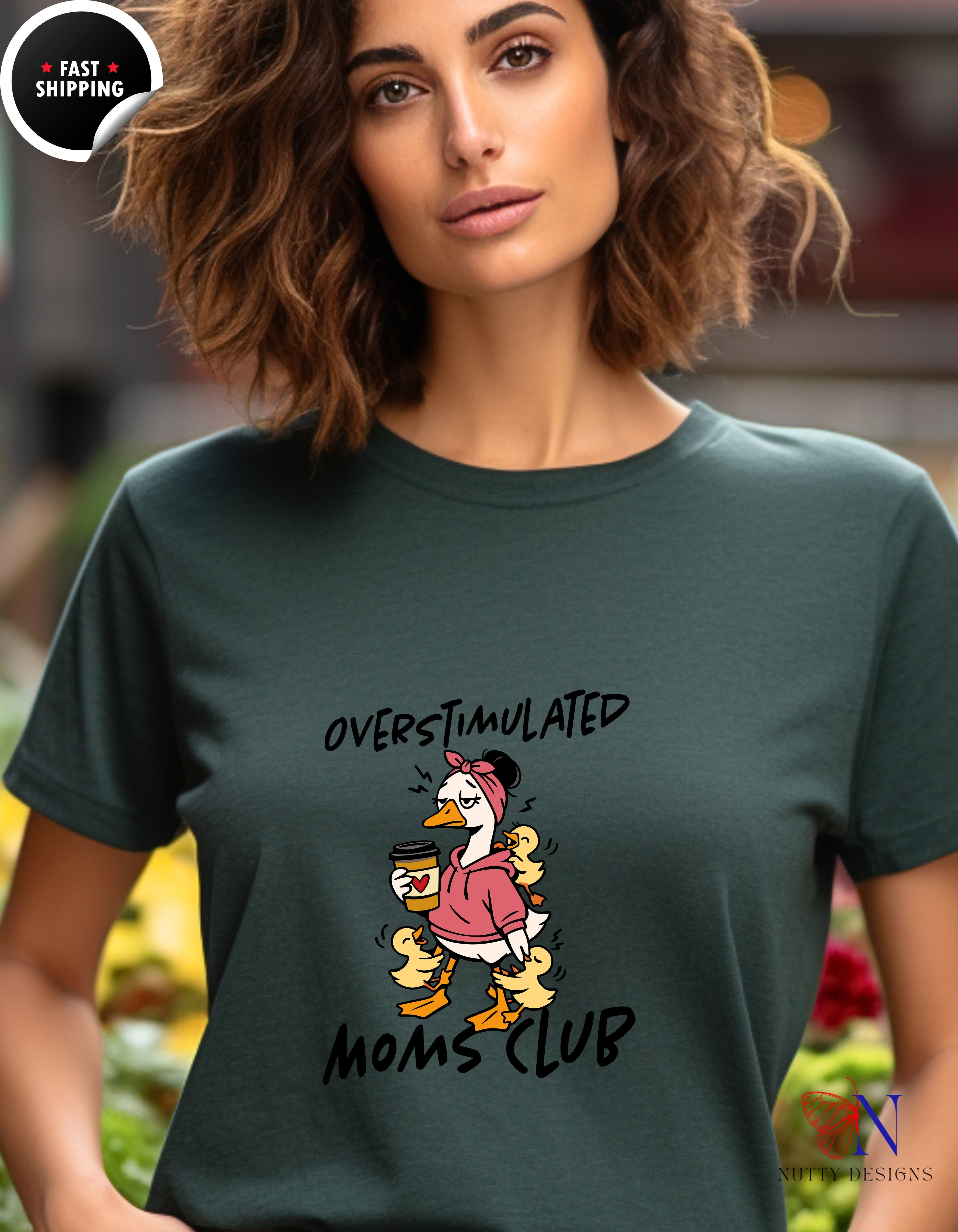 Overstimulated Moms Club Mama Goose t-shirt lifestyle mockup - Mother's Day gift