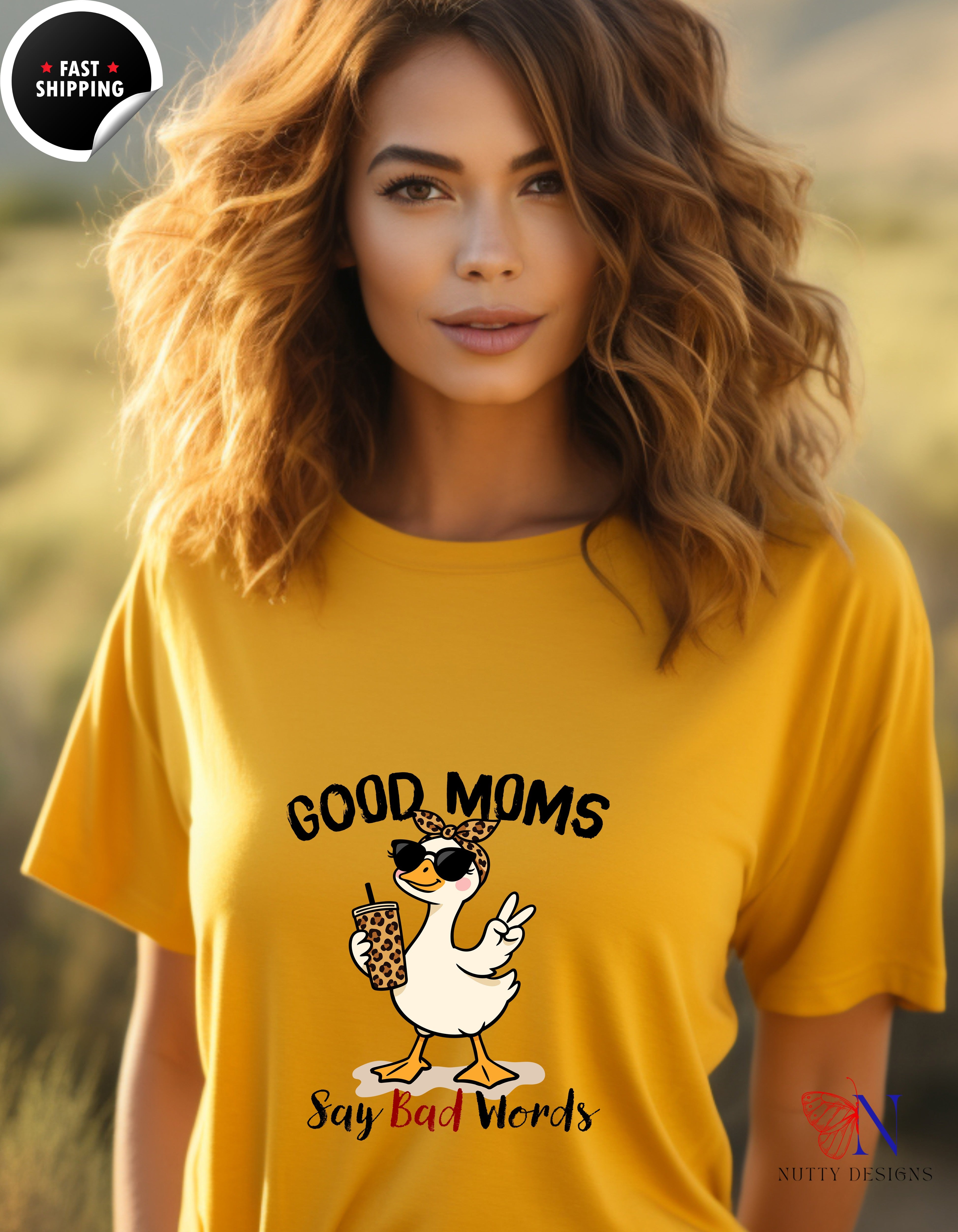Good Moms Say Bad Words Funny Mom Goose t-shirt lifestyle mockup - Mother's Day gift