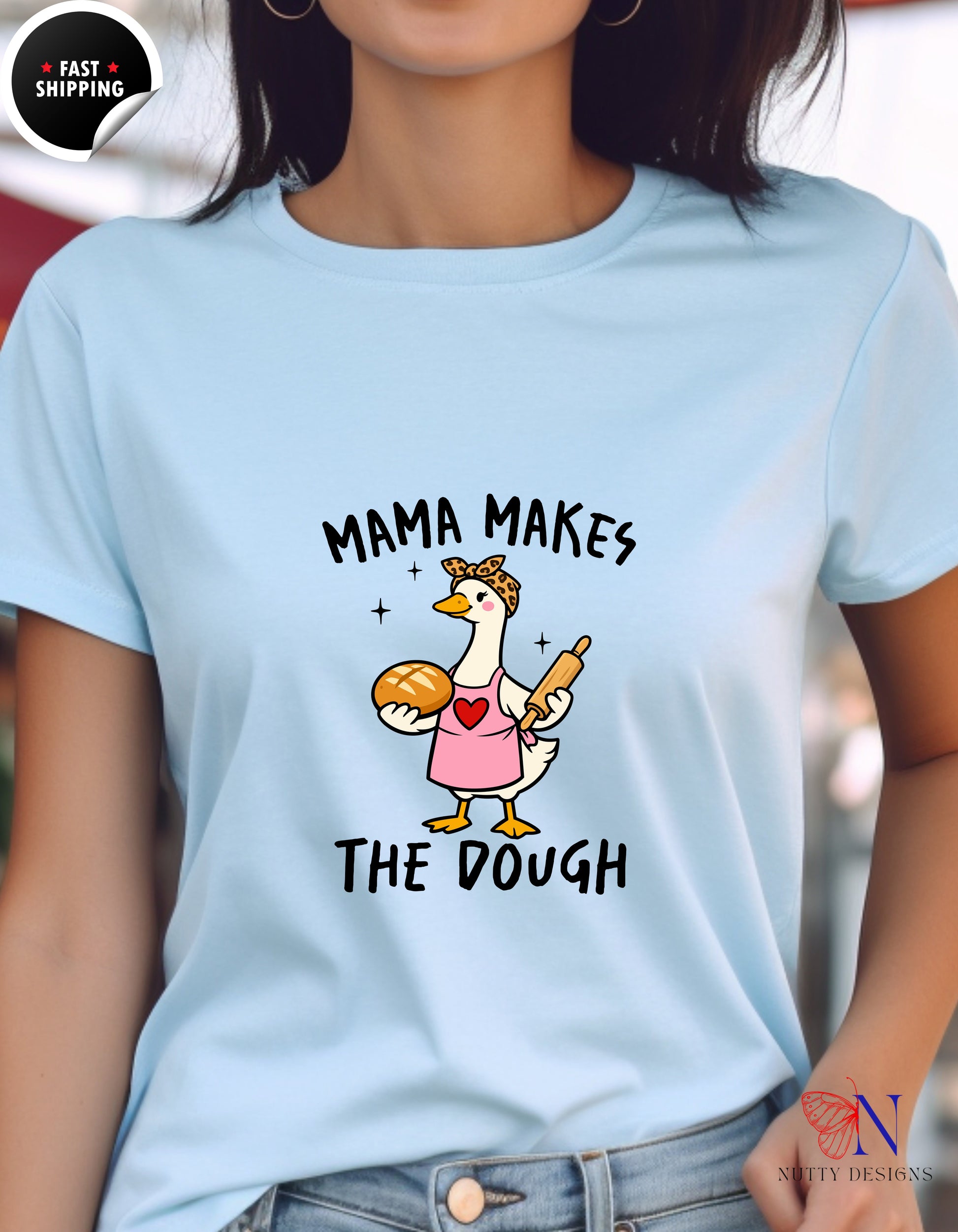 Mama Makes The Dough Funny Mom Goose t-shirt lifestyle mockup - Mother's Day gift