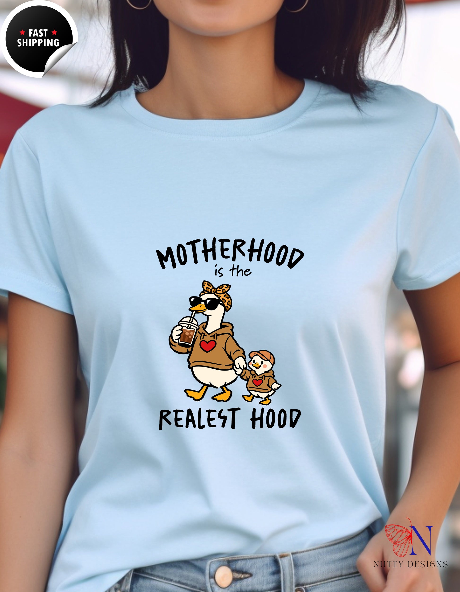 Motherhood Is The Realest Hood Mom Goose t-shirt lifestyle mockup - Mother's Day gift