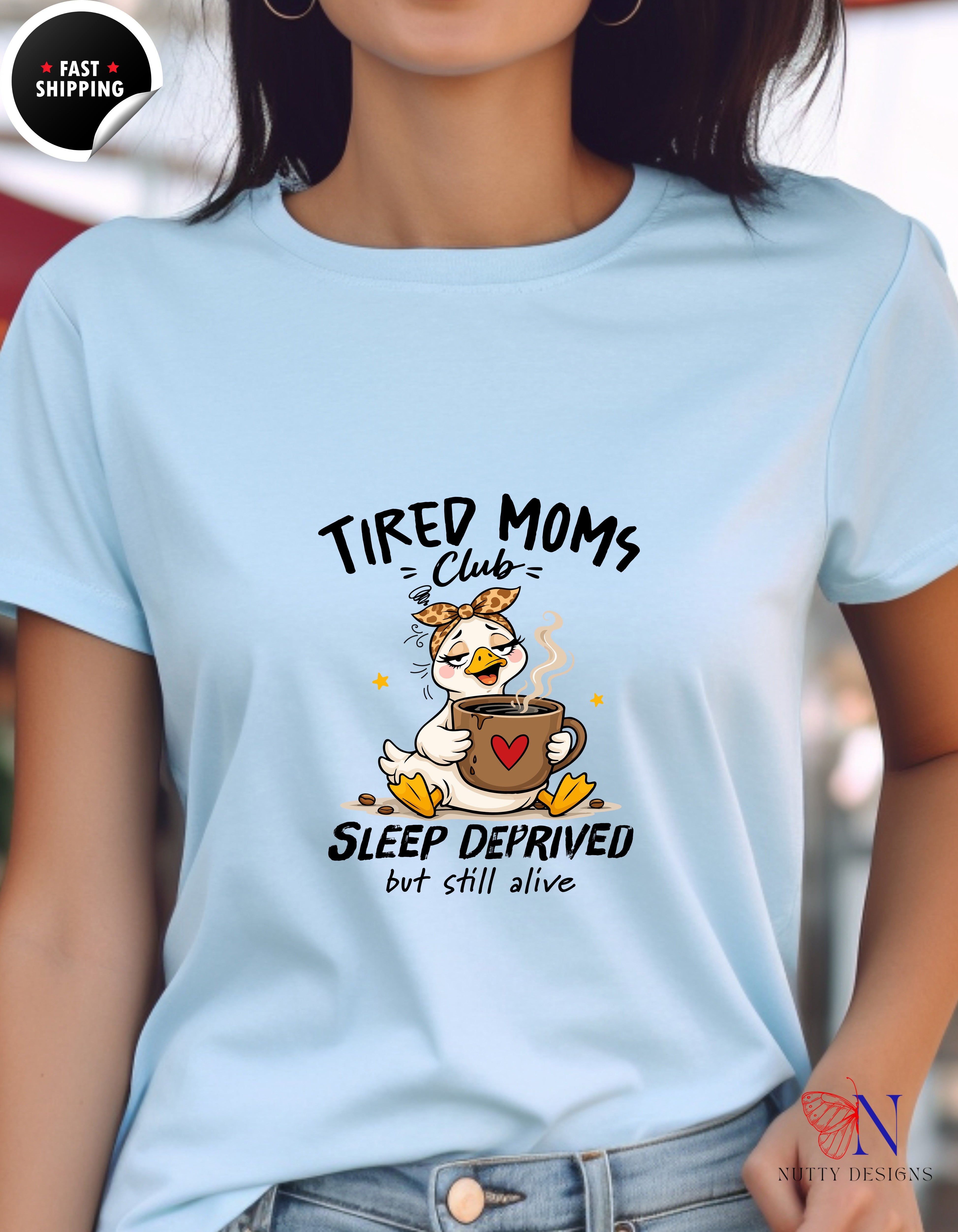 Tired Moms Club Sleep Deprived But Still Alive t-shirt lifestyle mockup - Mother's Day gift