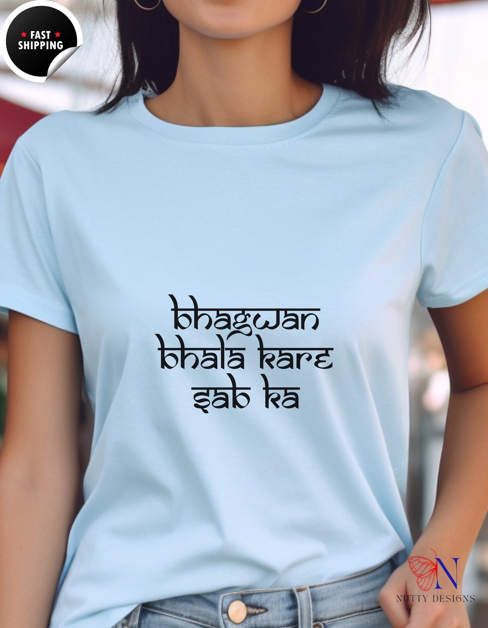 Bhagwan Bhala Kare Sab Ka Hindi Prayer Shirt | T-Shirt - Tees_Light Blue W