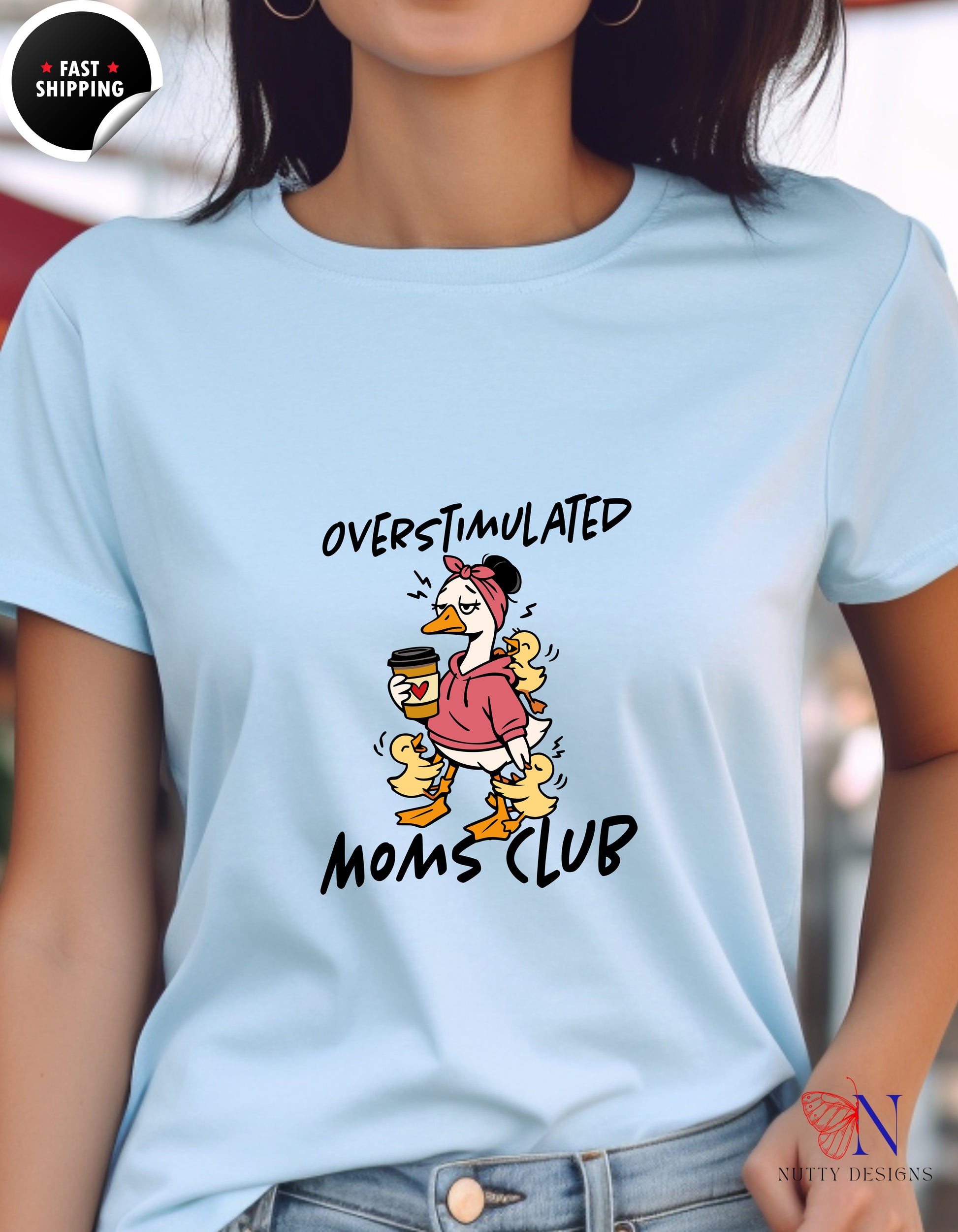 Overstimulated Moms Club Mama Goose t-shirt lifestyle mockup - Mother's Day gift