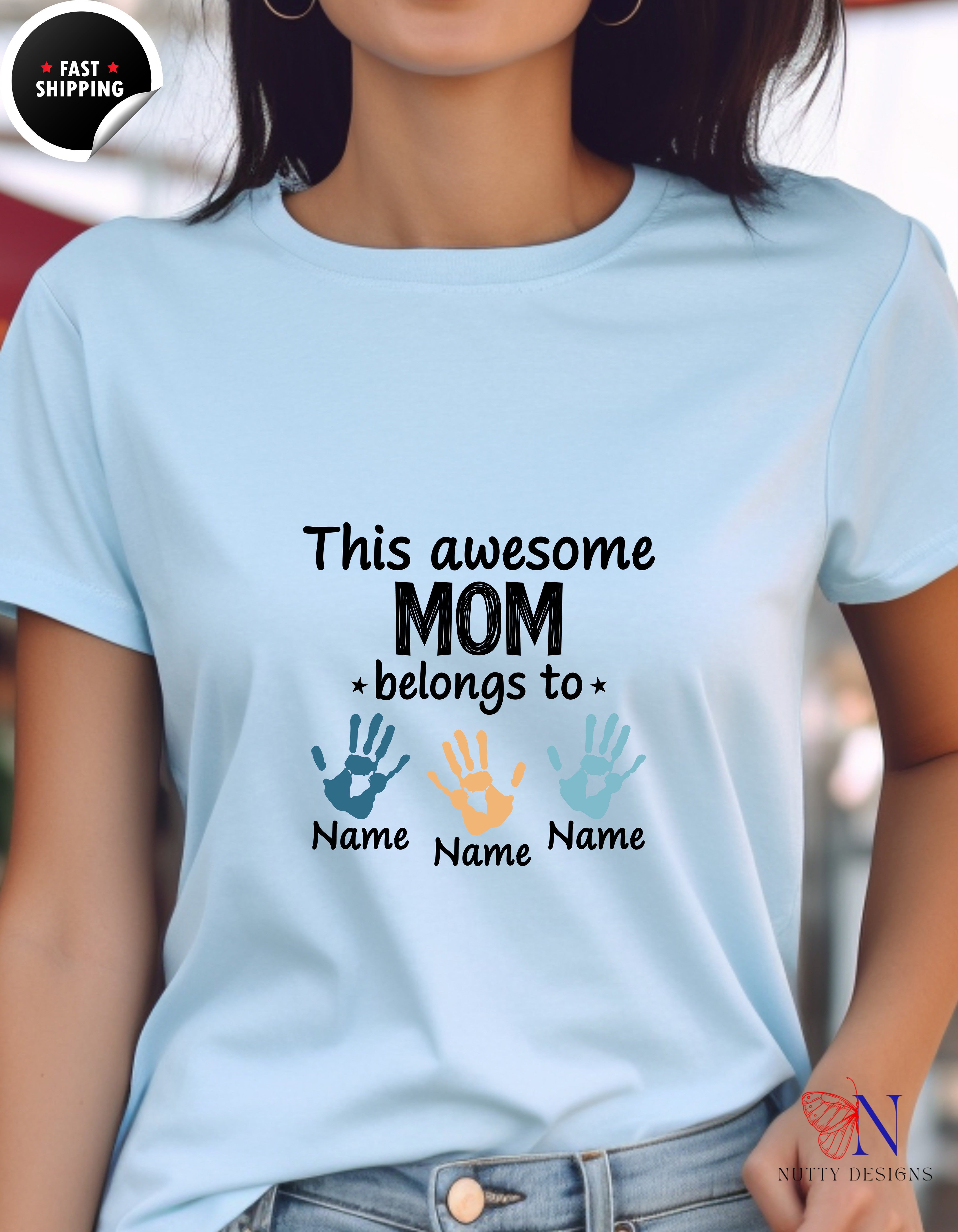 This Awesome Mom Belongs To Personalized 3 Names t-shirt lifestyle mockup - Mother's Day gift