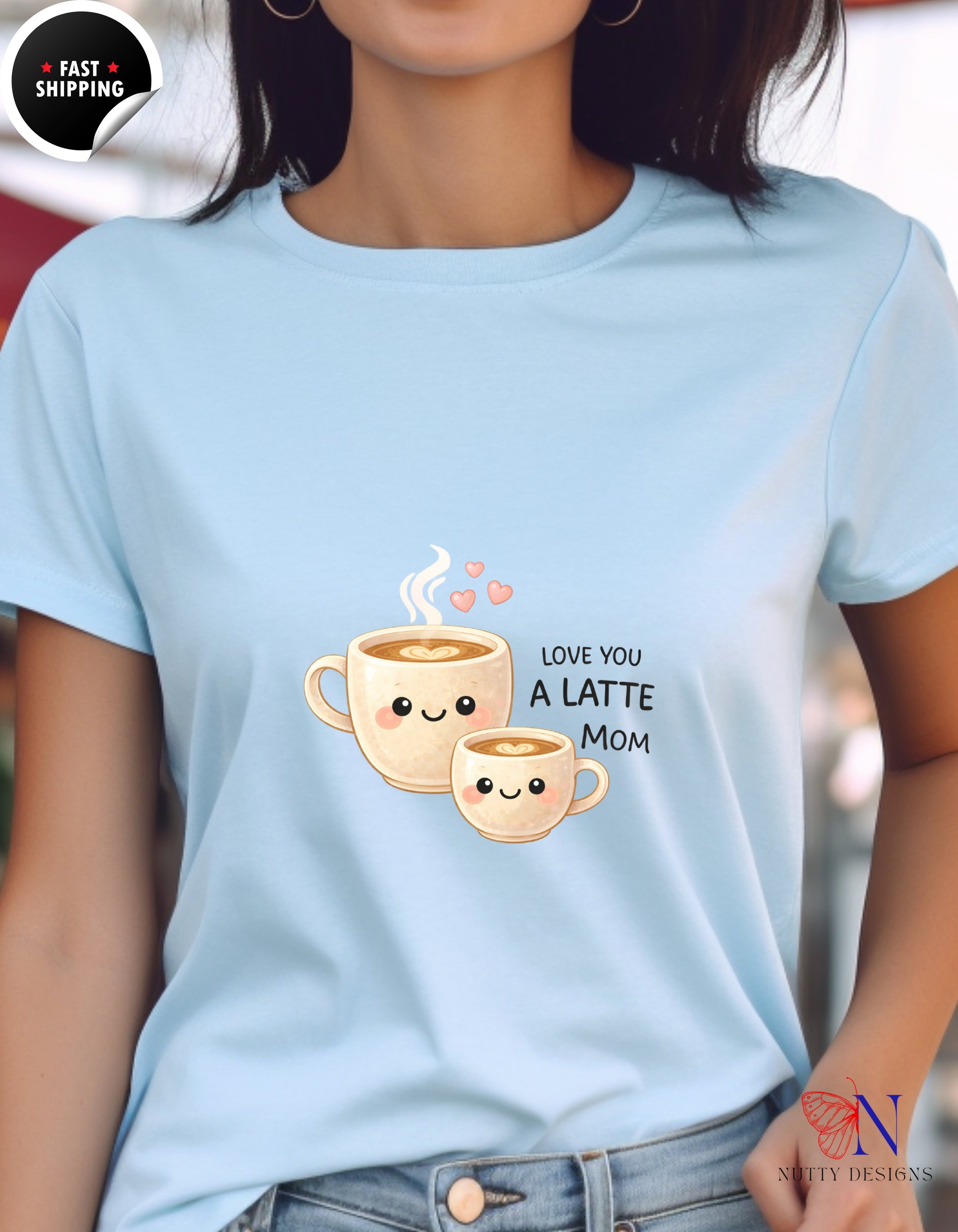Love You A Latte Mom Coffee t-shirt lifestyle mockup - Mother's Day gift