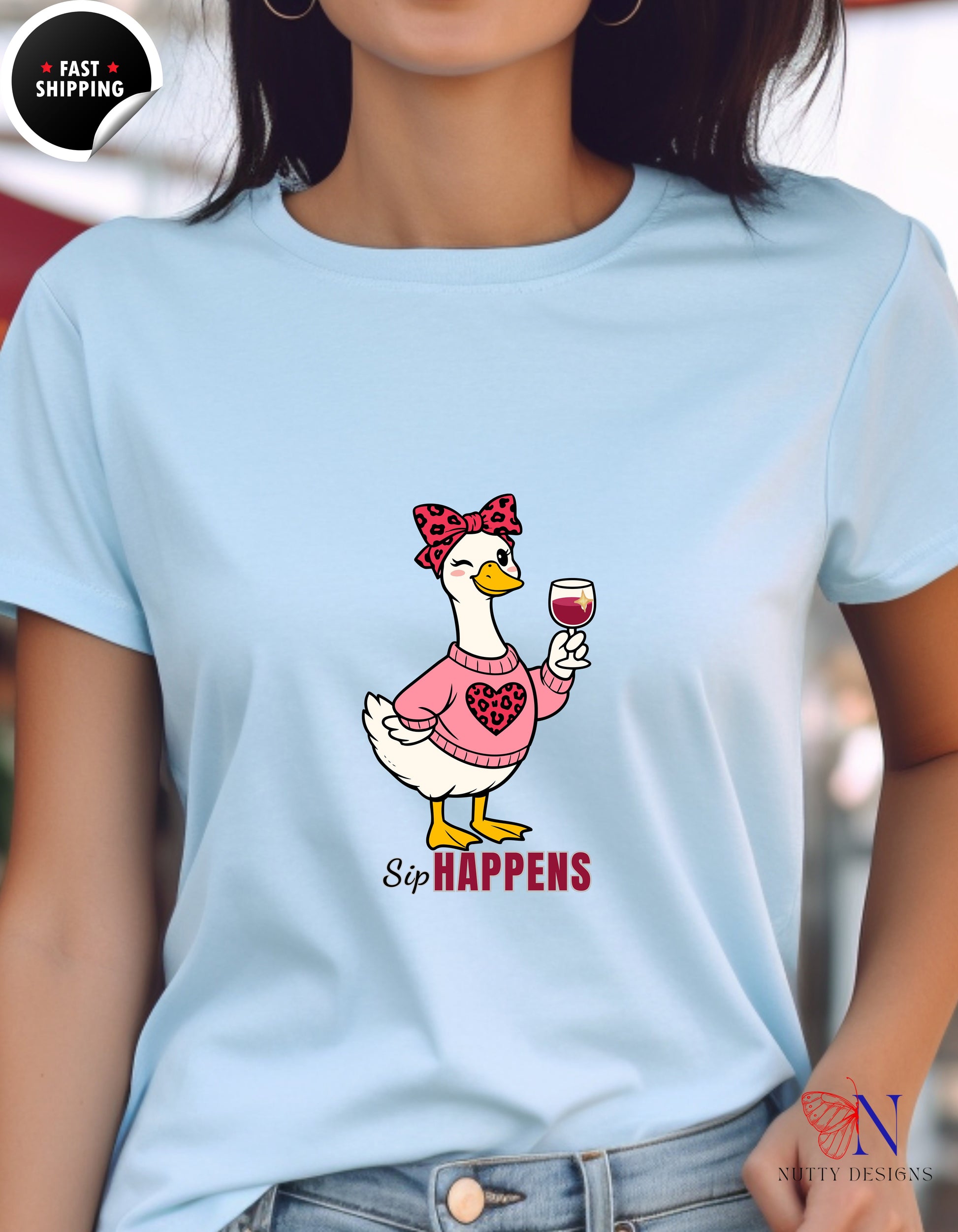 Sip Happens Mama Goose Wine t-shirt lifestyle mockup - Mother's Day gift
