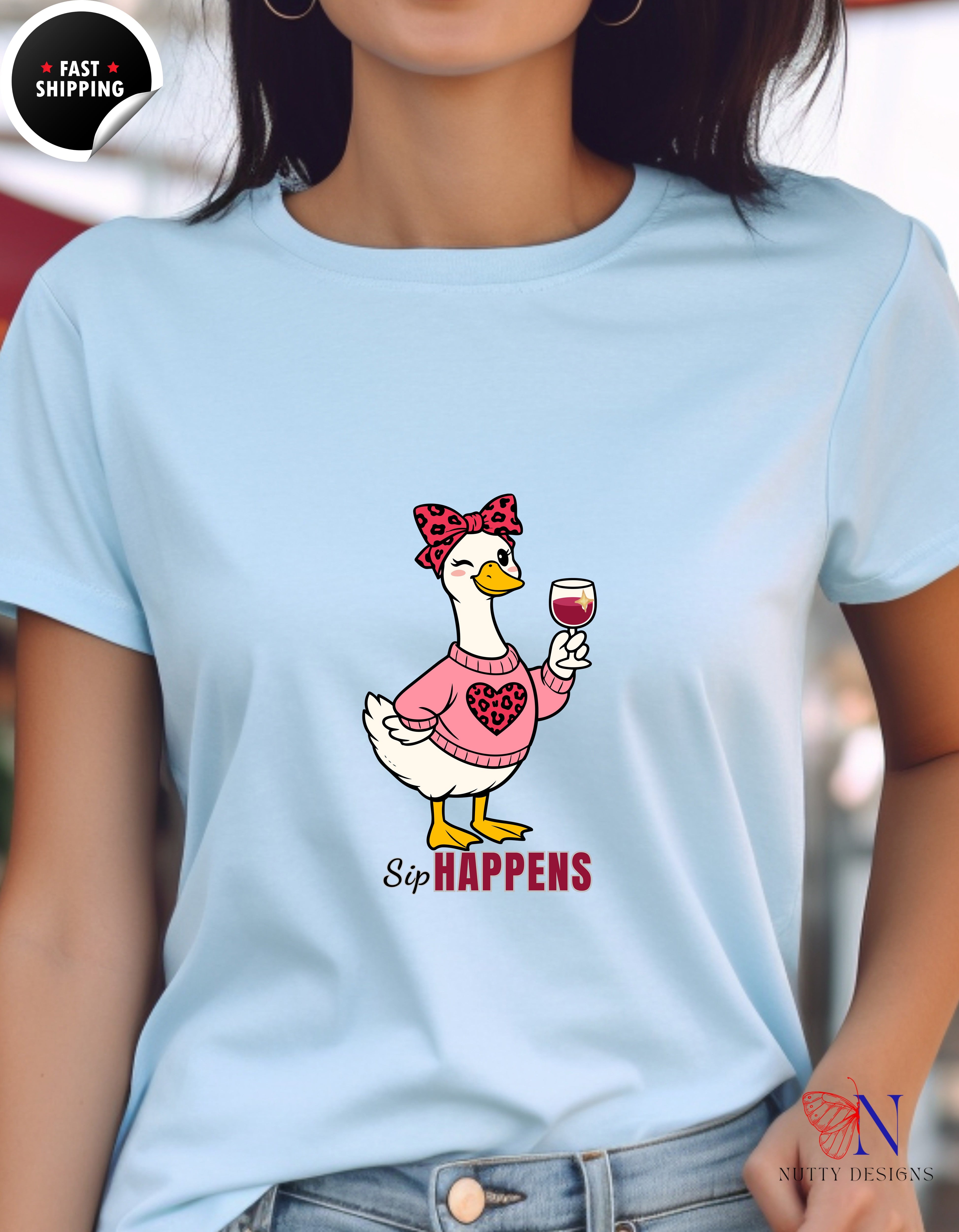 Sip Happens Mama Goose Wine t-shirt lifestyle mockup - Mother's Day gift