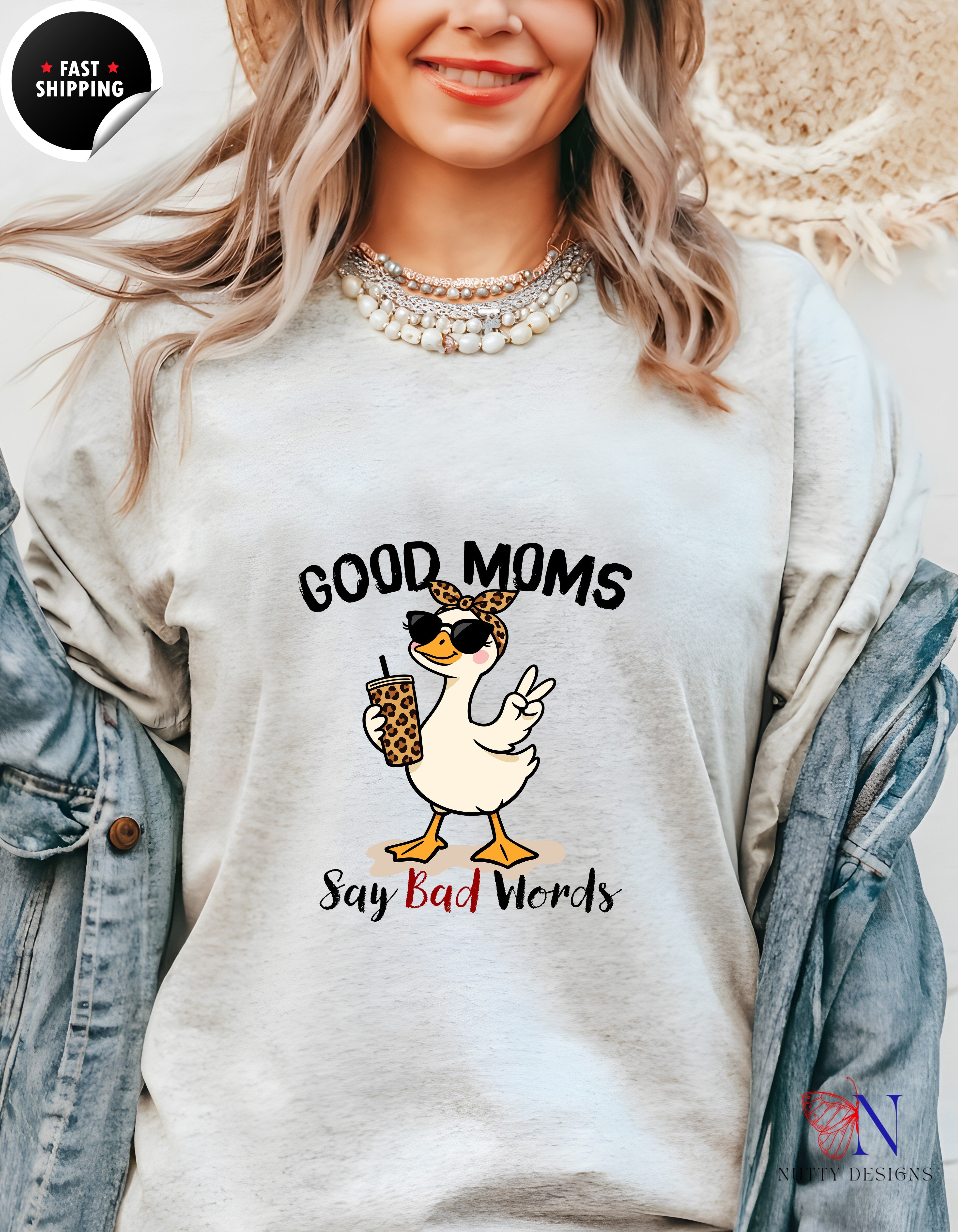 Good Moms Say Bad Words Funny Mom Goose t-shirt lifestyle mockup - Mother's Day gift