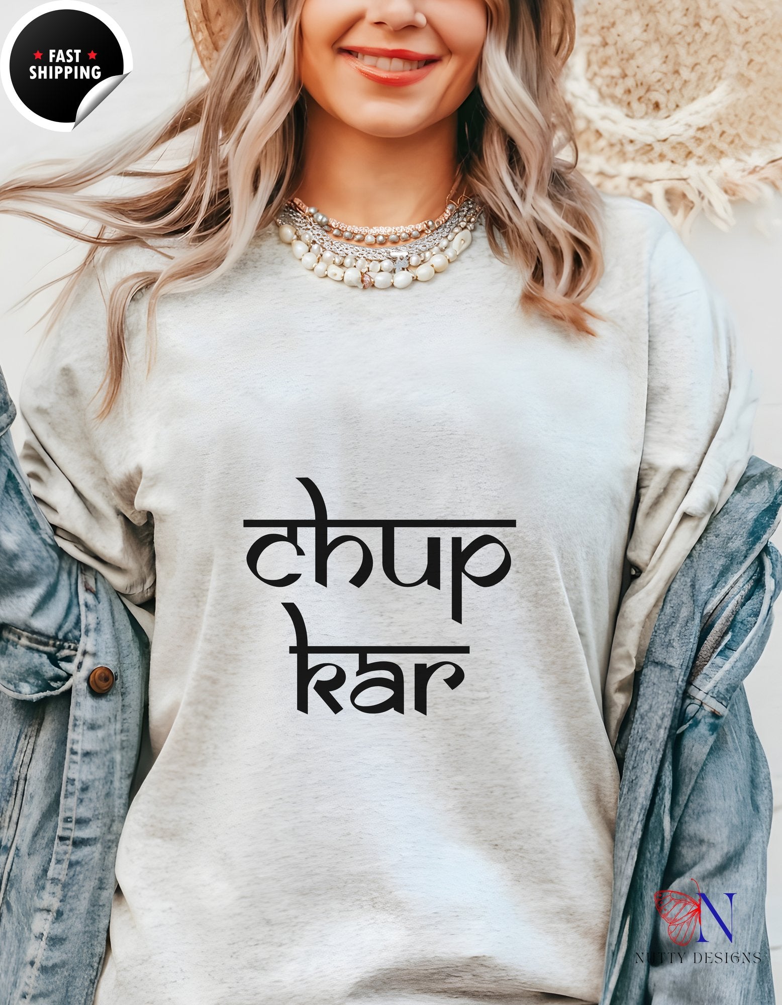 Chup Kar Desi Funny Tshirt | T-Shirt - Tees_Light Gray W