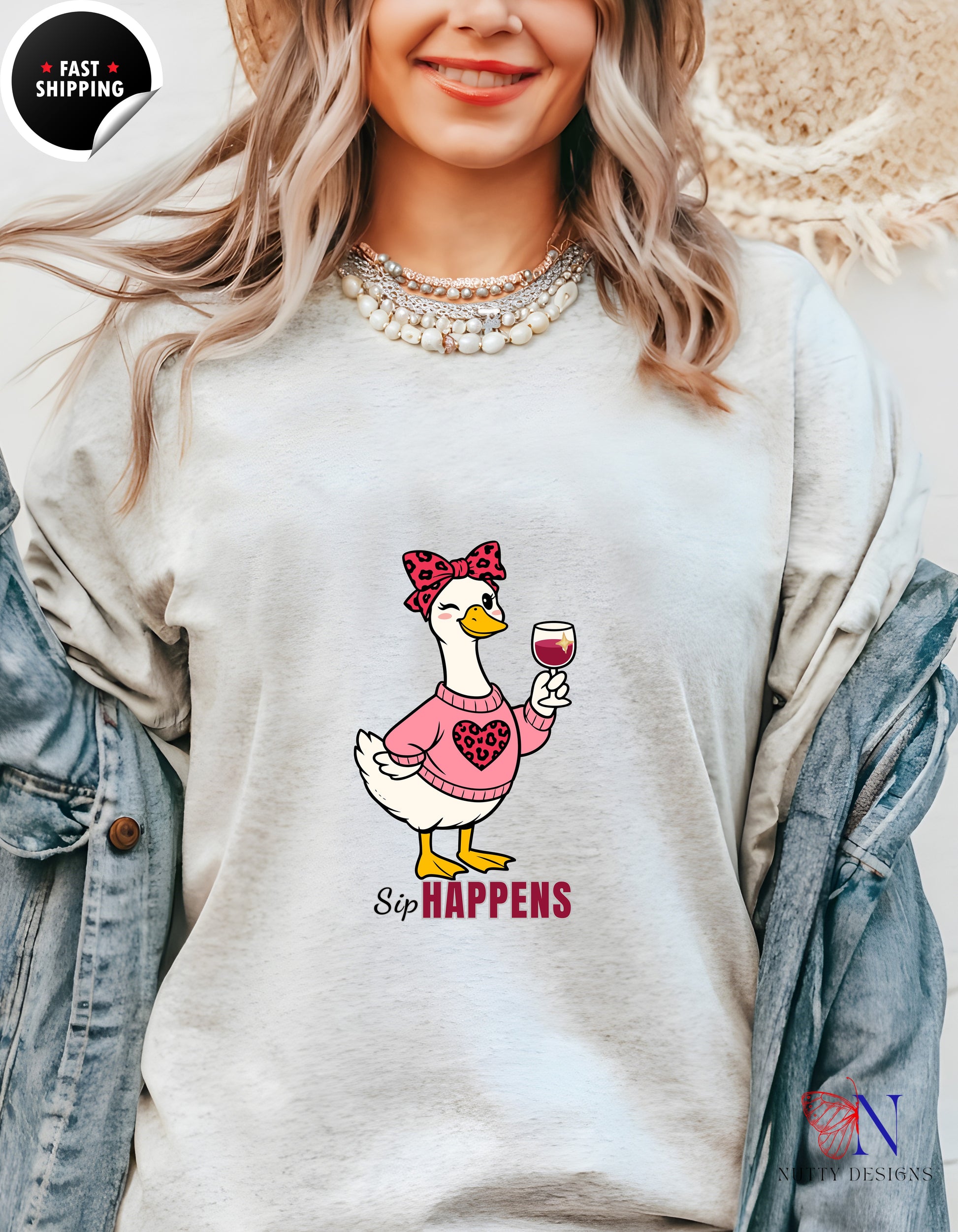 Sip Happens Mama Goose Wine t-shirt lifestyle mockup - Mother's Day gift