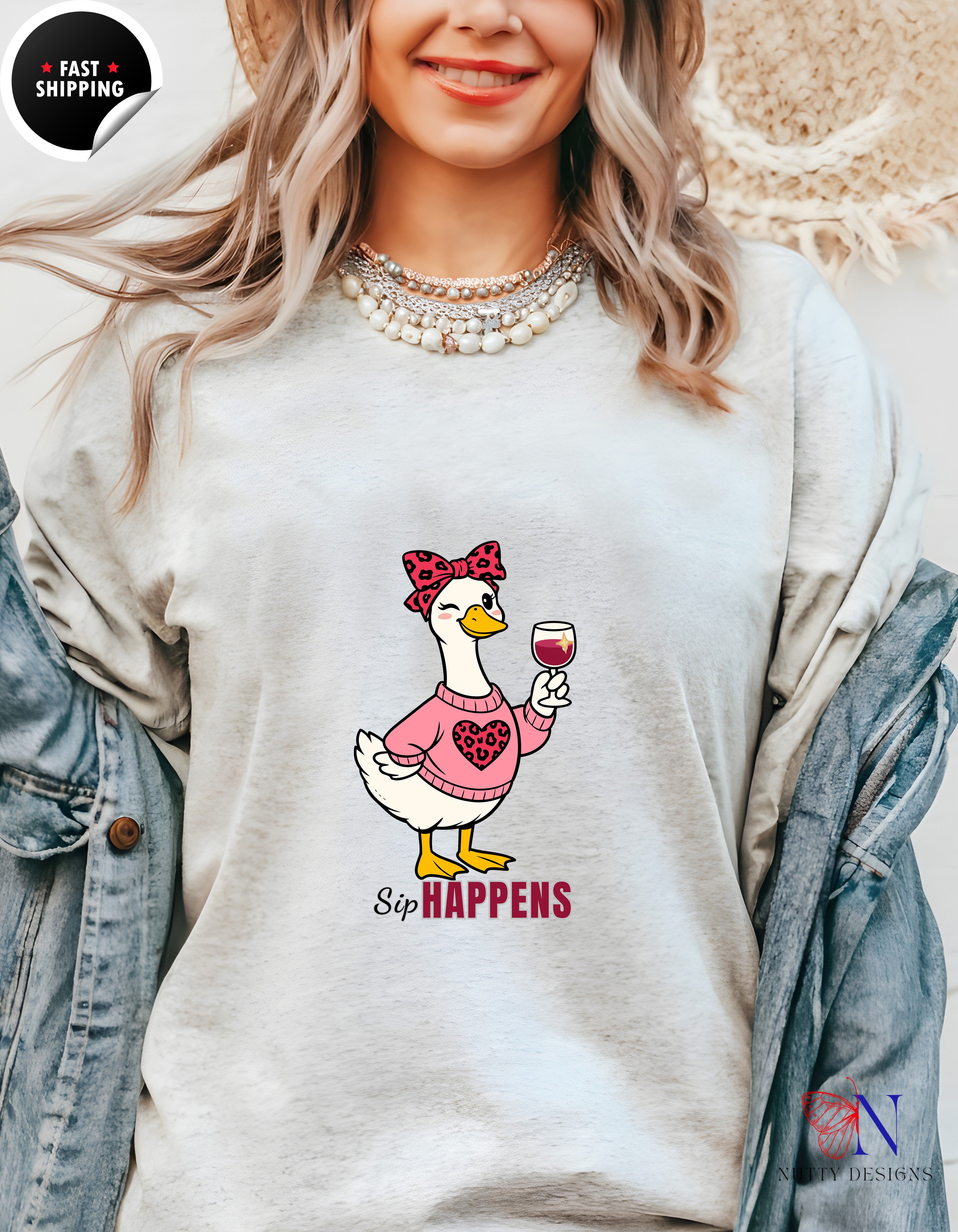 Sip Happens Mama Goose Wine t-shirt lifestyle mockup - Mother's Day gift