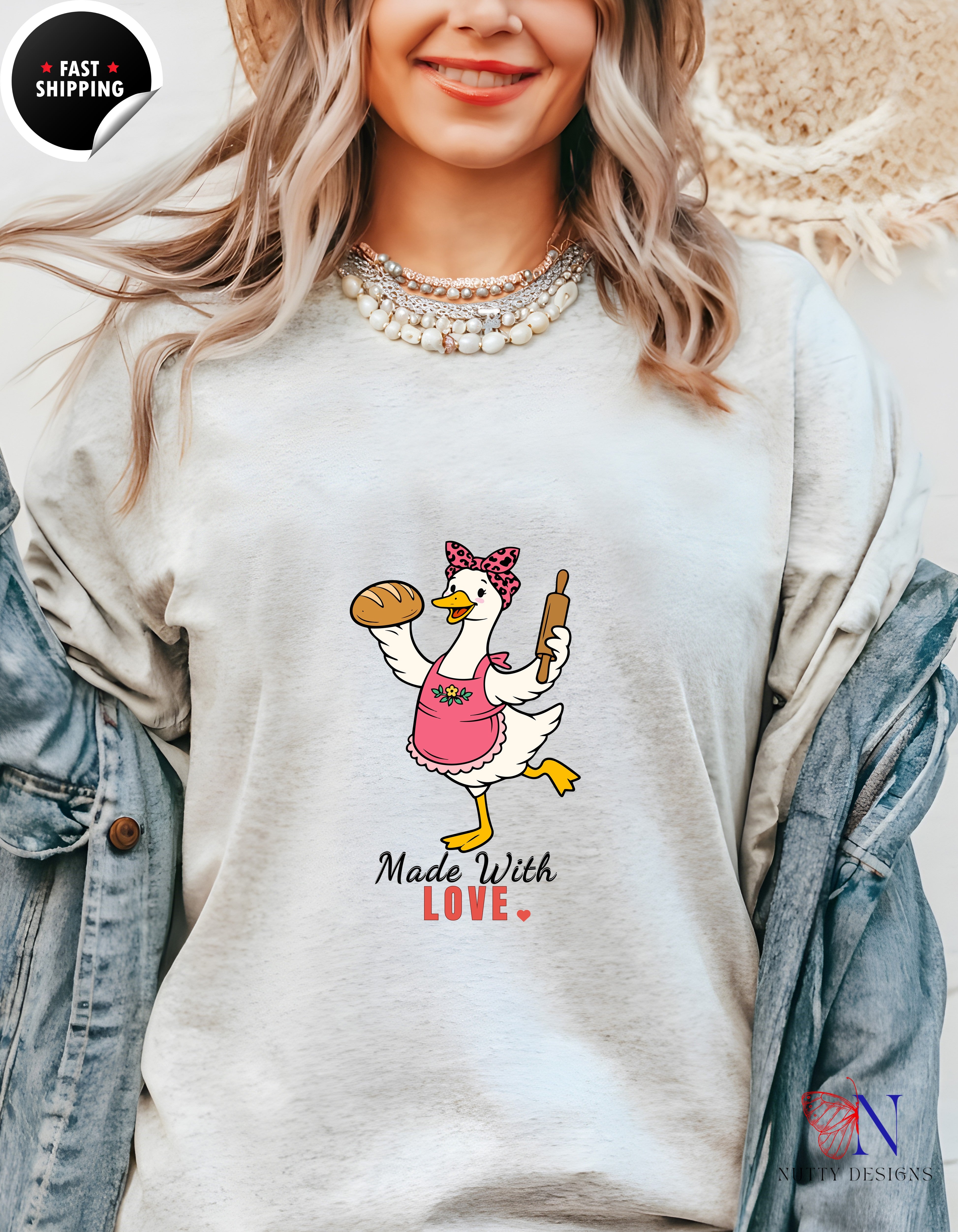 Made With Love Baker Mama Goose t-shirt lifestyle mockup - Mother's Day gift