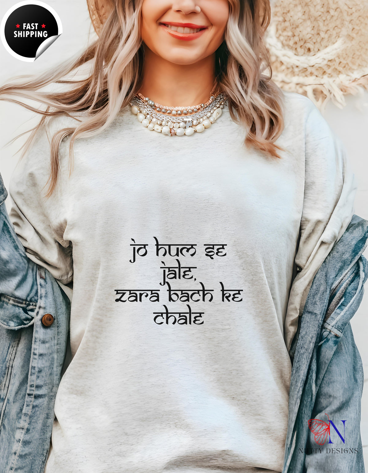 Jo Hum Se Jale Desi graphic T-shirt - Silver