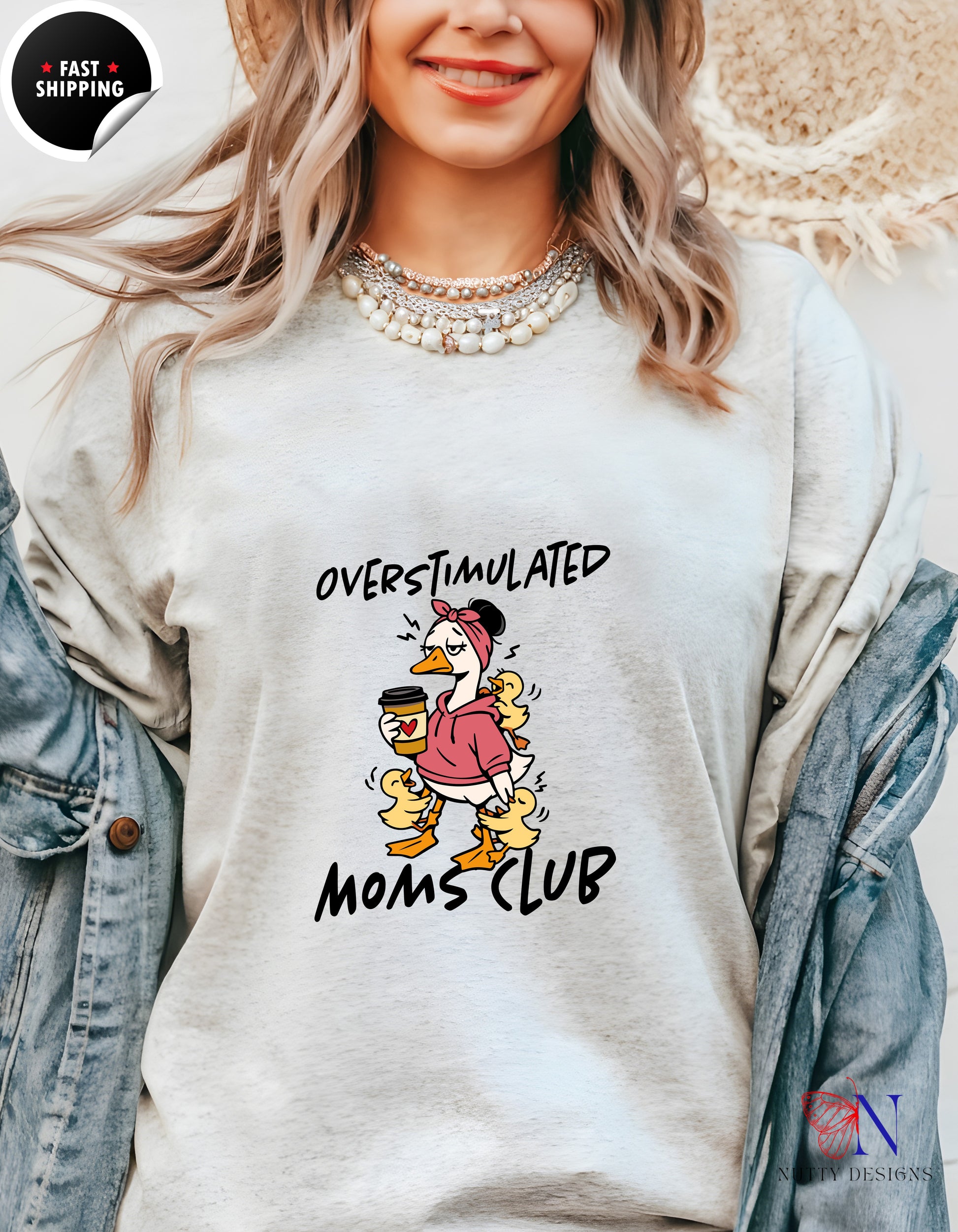 Overstimulated Moms Club Mama Goose t-shirt lifestyle mockup - Mother's Day gift