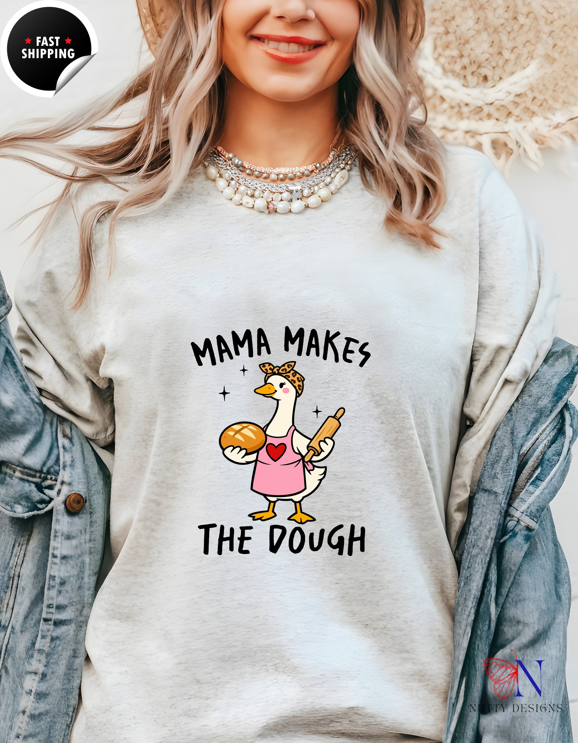 Mama Makes The Dough Funny Mom Goose t-shirt lifestyle mockup - Mother's Day gift