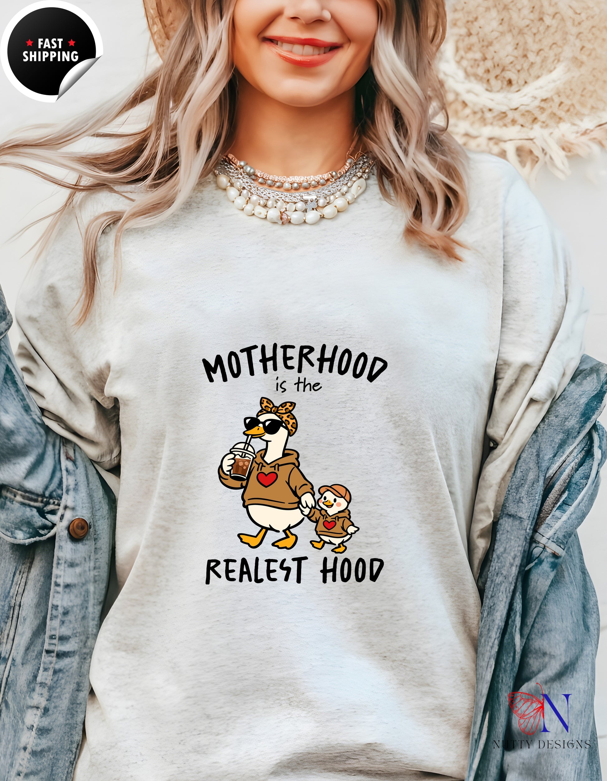 Motherhood Is The Realest Hood Mom Goose t-shirt lifestyle mockup - Mother's Day gift
