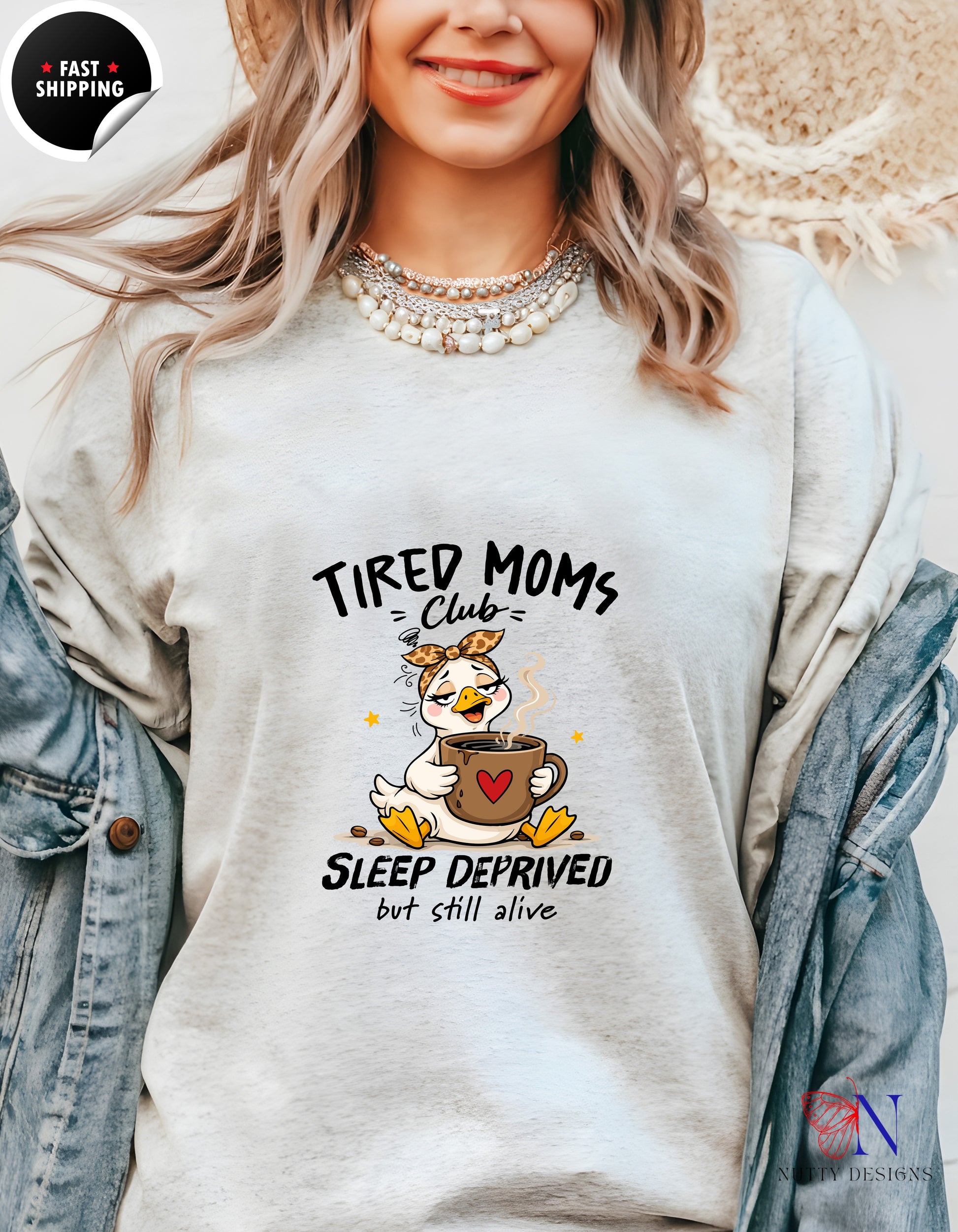 Tired Moms Club Sleep Deprived But Still Alive t-shirt lifestyle mockup - Mother's Day gift