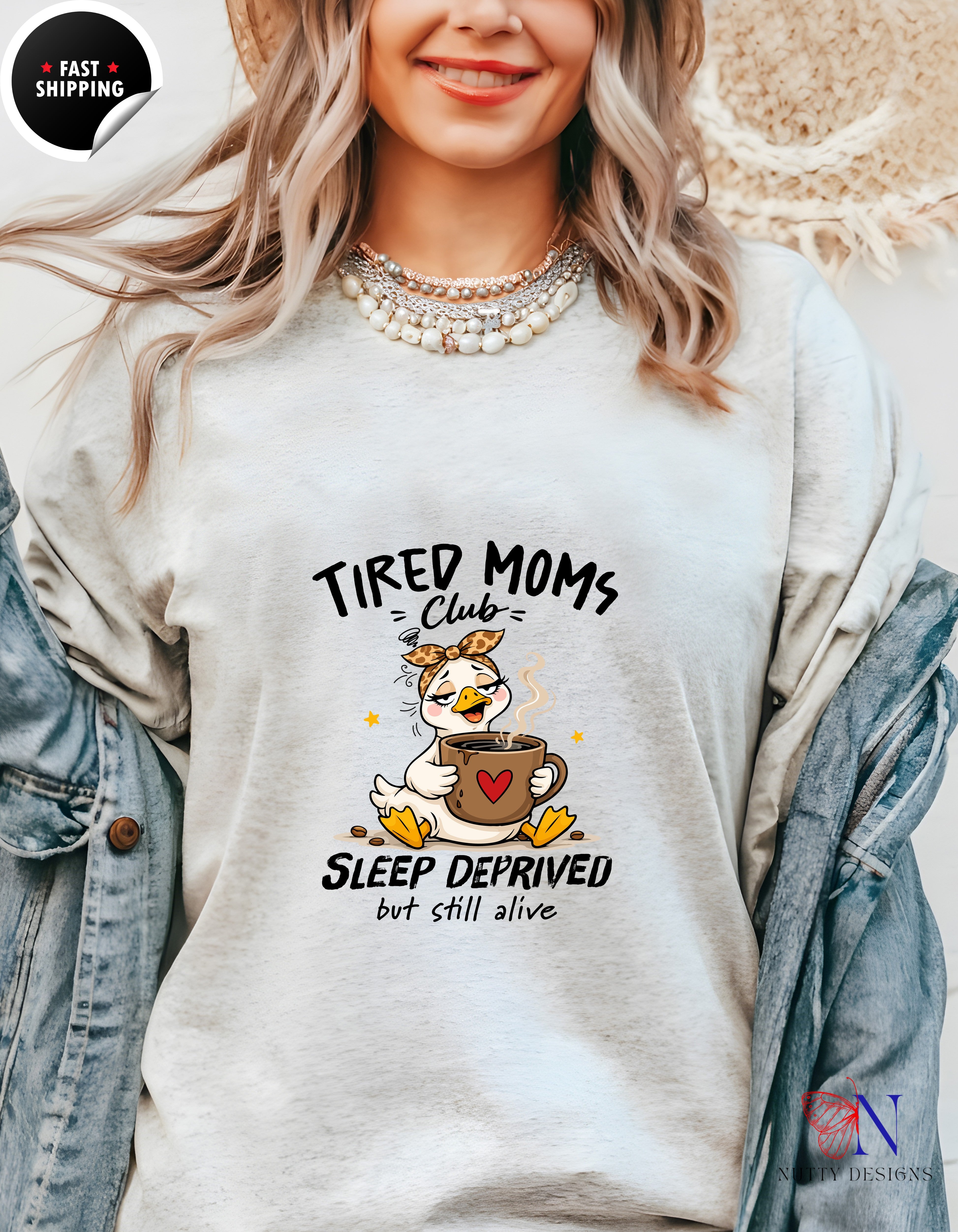 Tired Moms Club Sleep Deprived But Still Alive t-shirt lifestyle mockup - Mother's Day gift