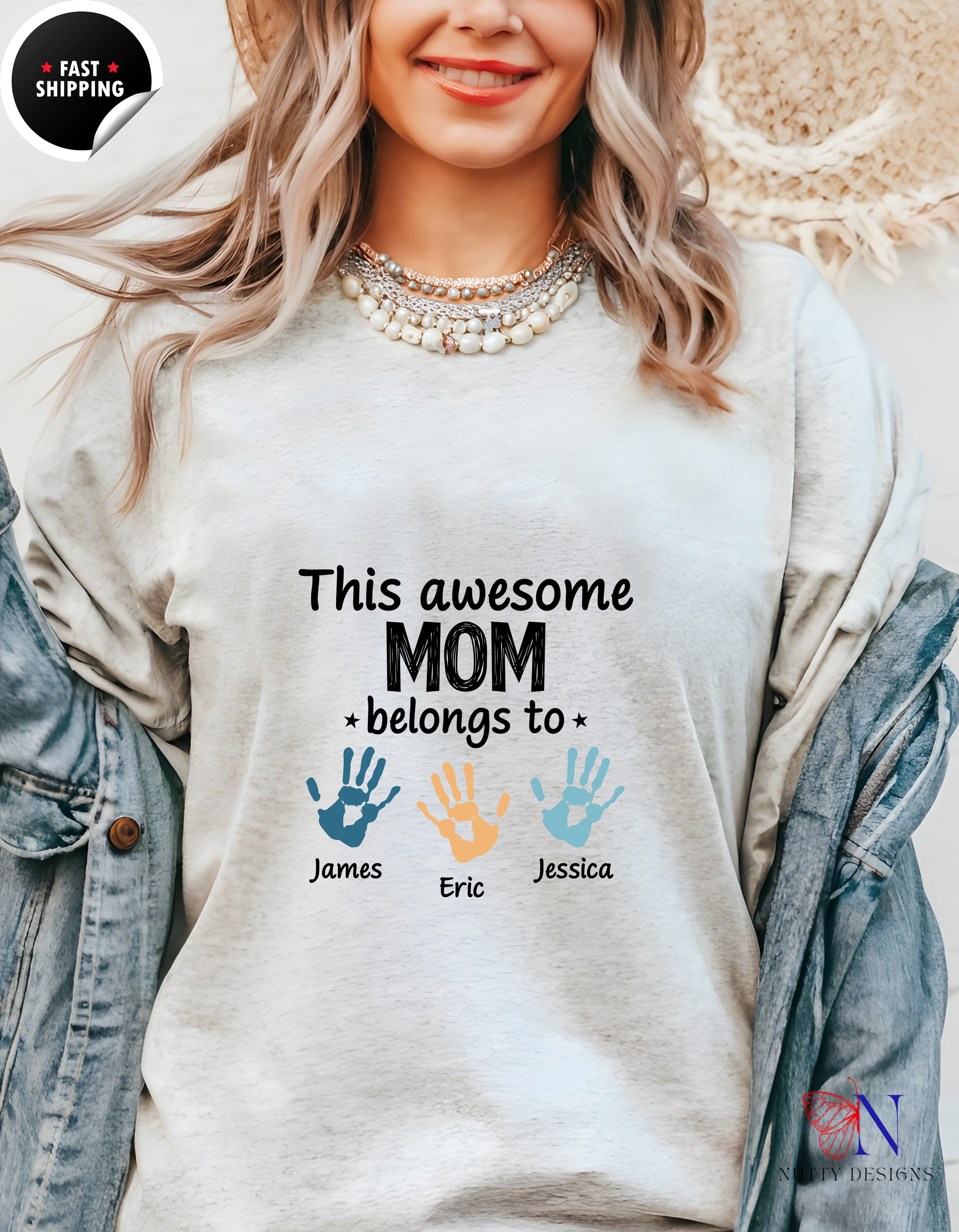 This Awesome Mom Belongs To Personalized 3 Names t-shirt lifestyle mockup - Mother's Day gift