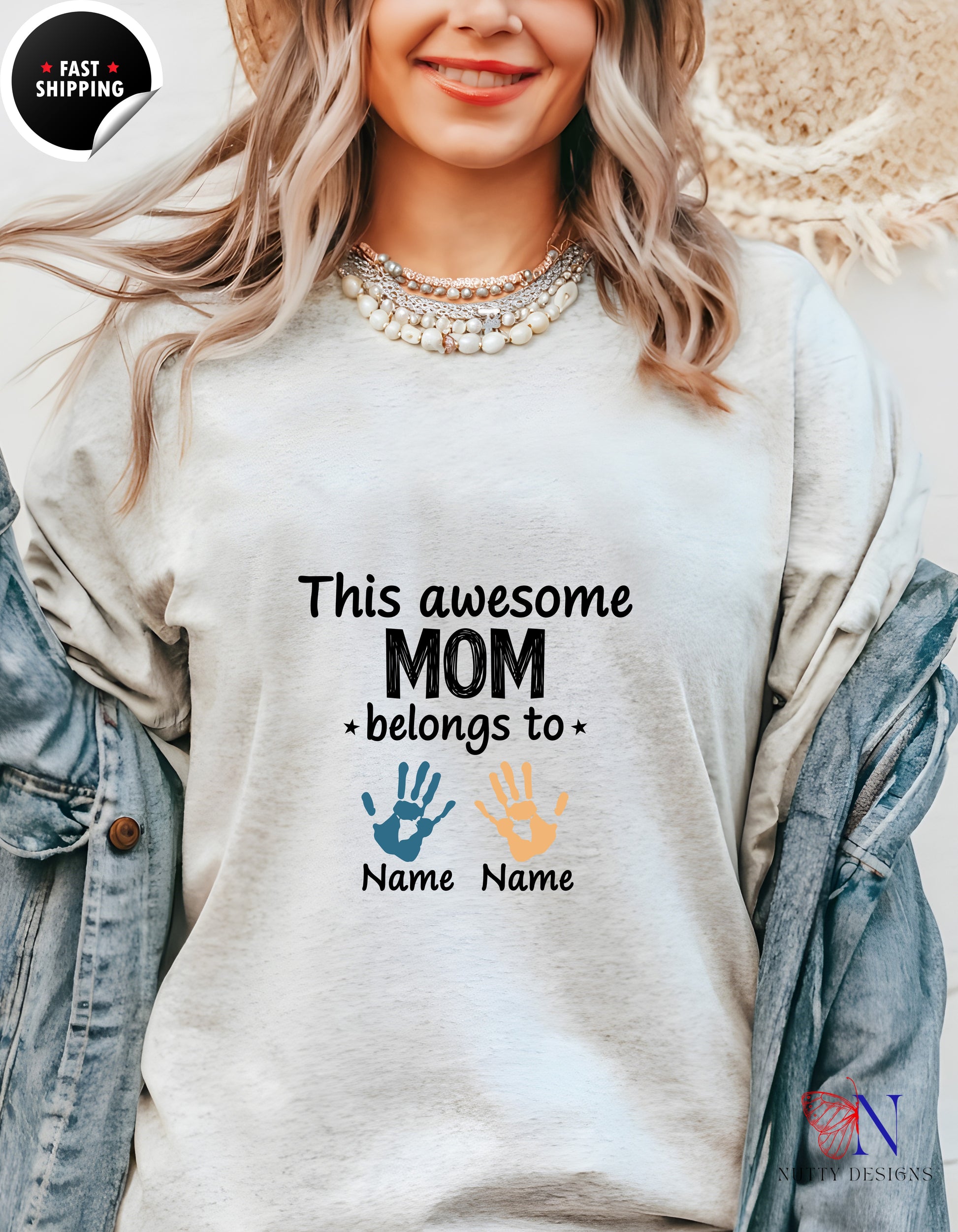 This Awesome Mom Belongs To Personalized 2 Names t-shirt lifestyle mockup - Mother's Day gift