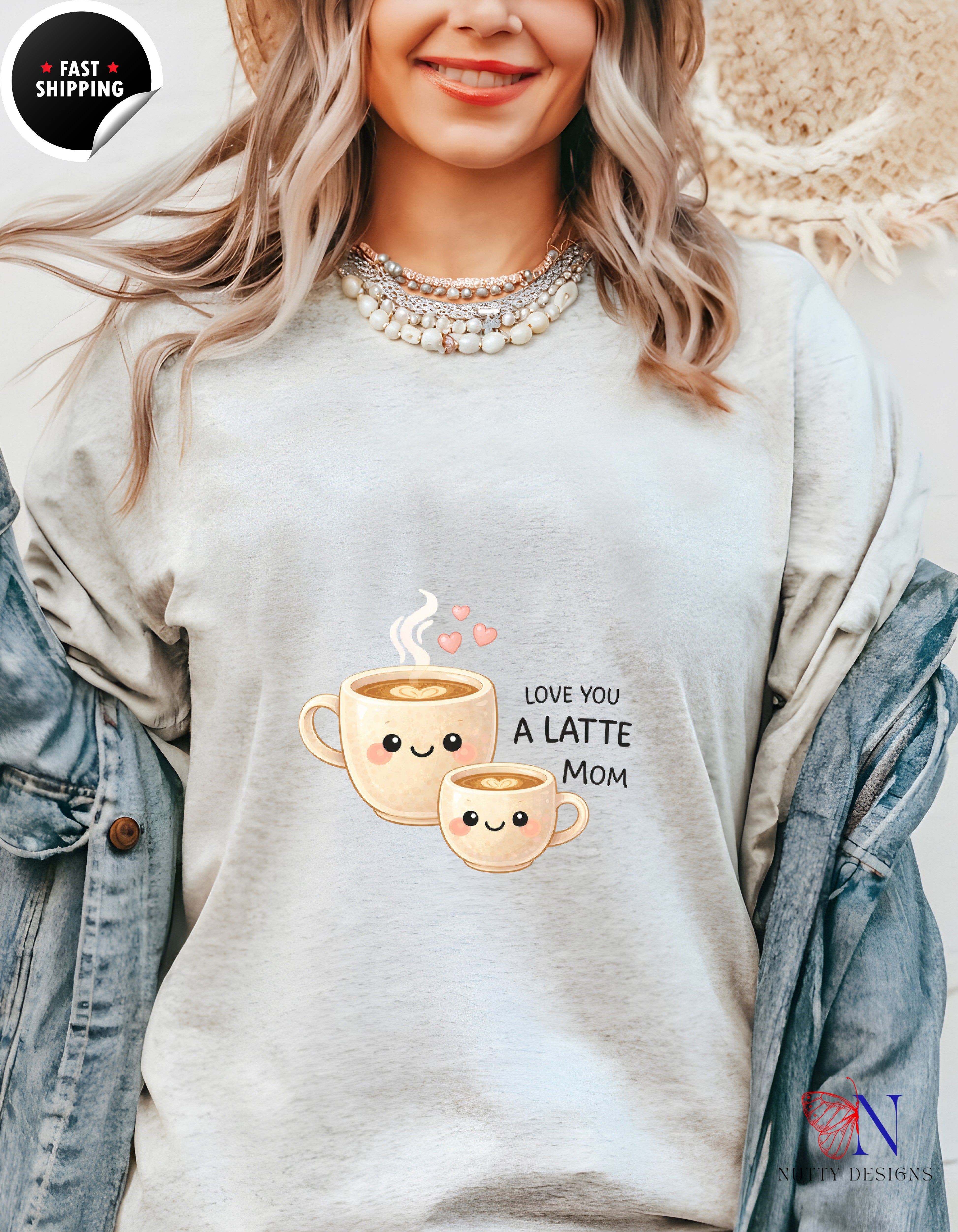 Love You A Latte Mom Coffee t-shirt lifestyle mockup - Mother's Day gift