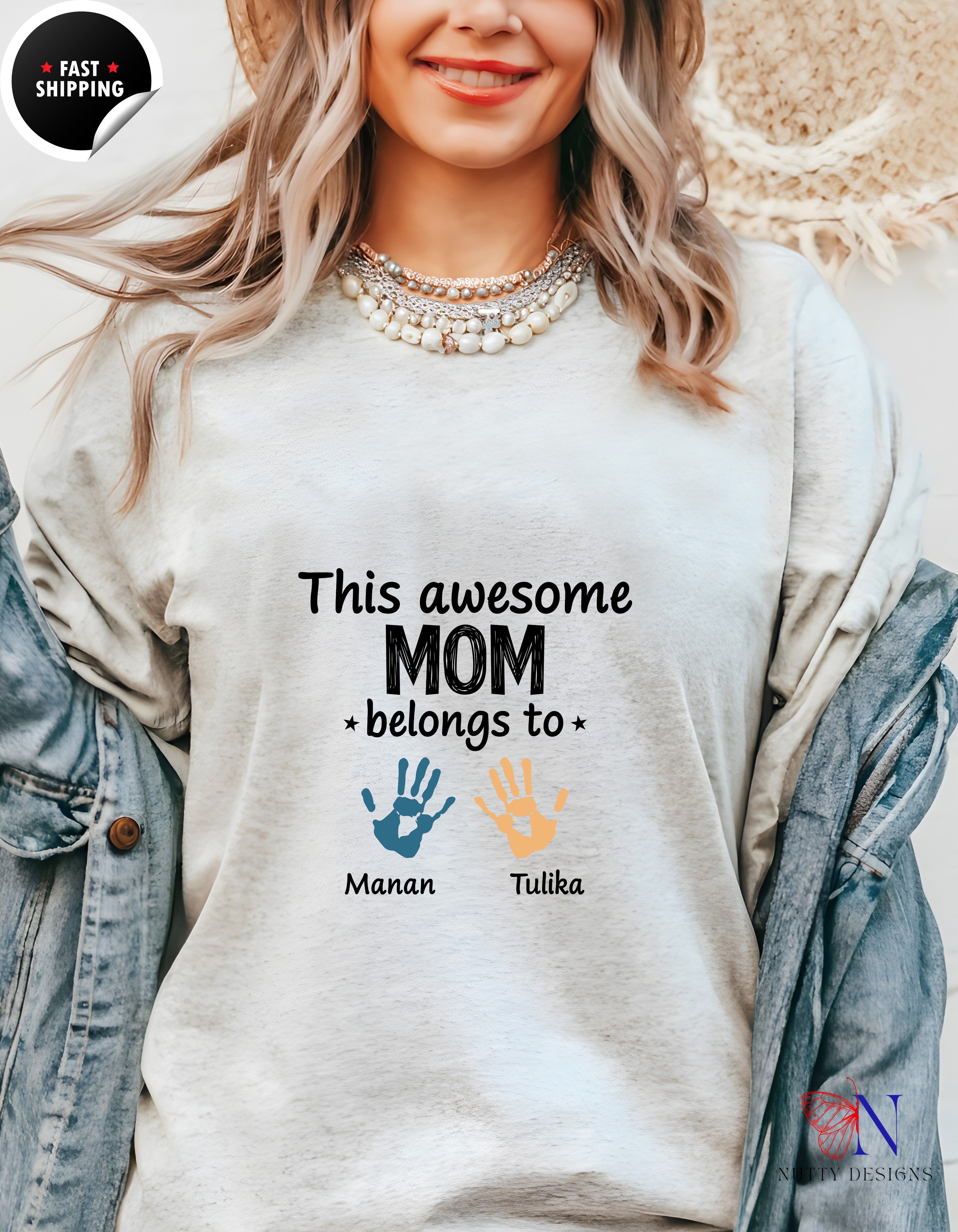 This Awesome Mom Belongs To Personalized 2 Names t-shirt lifestyle mockup - Mother's Day gift