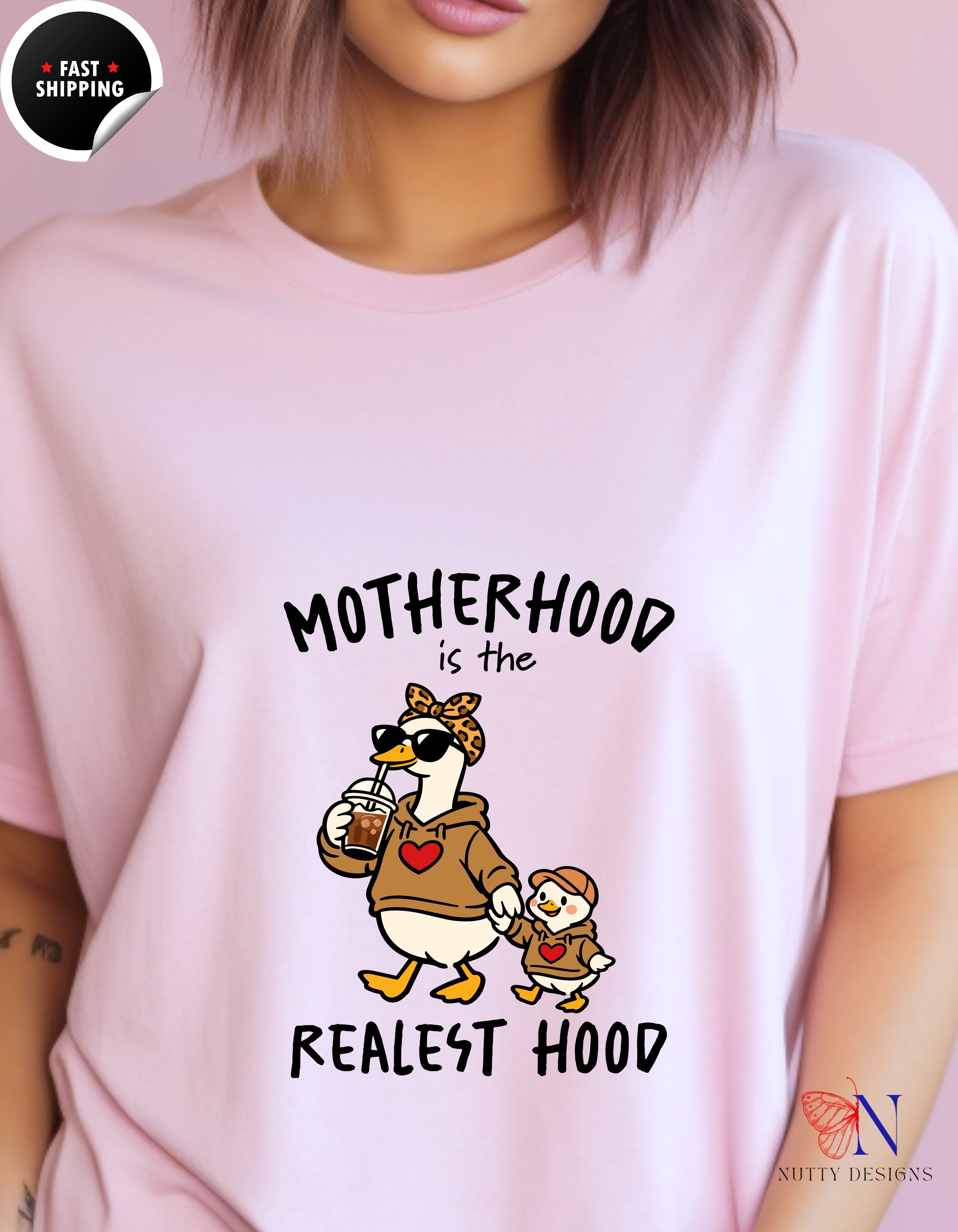 Motherhood Is The Realest Hood Mom Goose t-shirt lifestyle mockup - Mother's Day gift