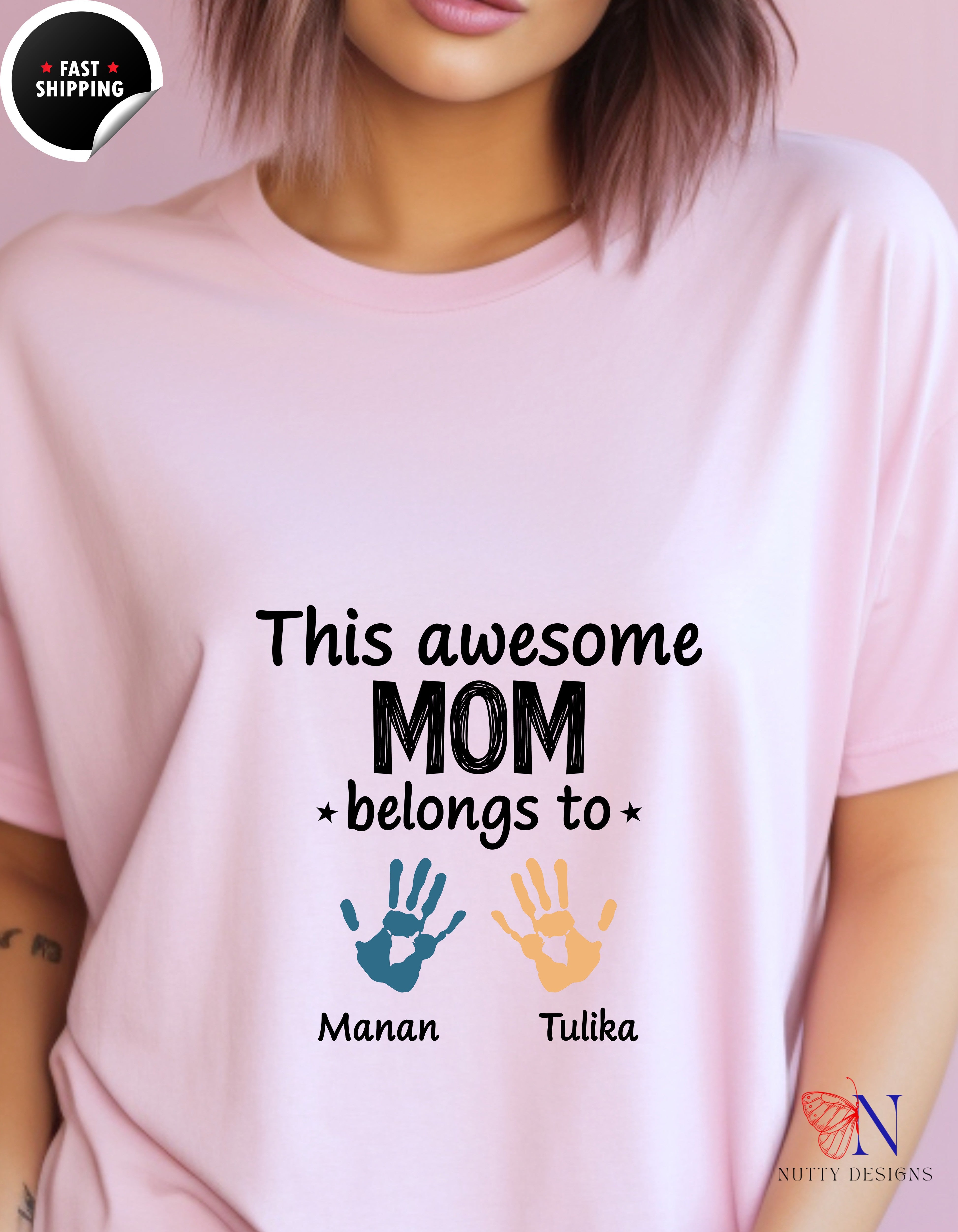This Awesome Mom Belongs To Personalized 2 Names t-shirt lifestyle mockup - Mother's Day gift