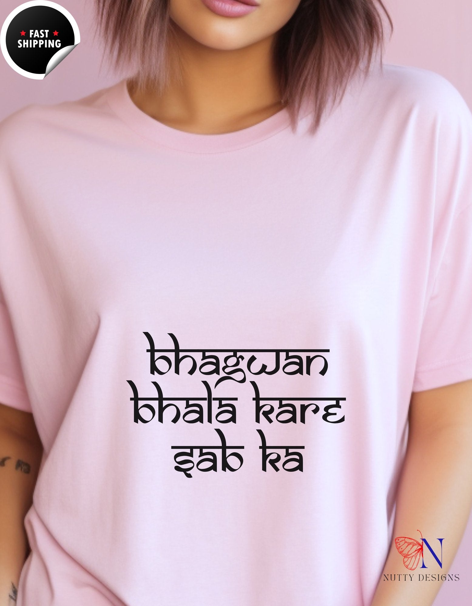 Bhagwan Bhala Kare Sab Ka Hindi Prayer Shirt | T-Shirt - Tees_Pink W