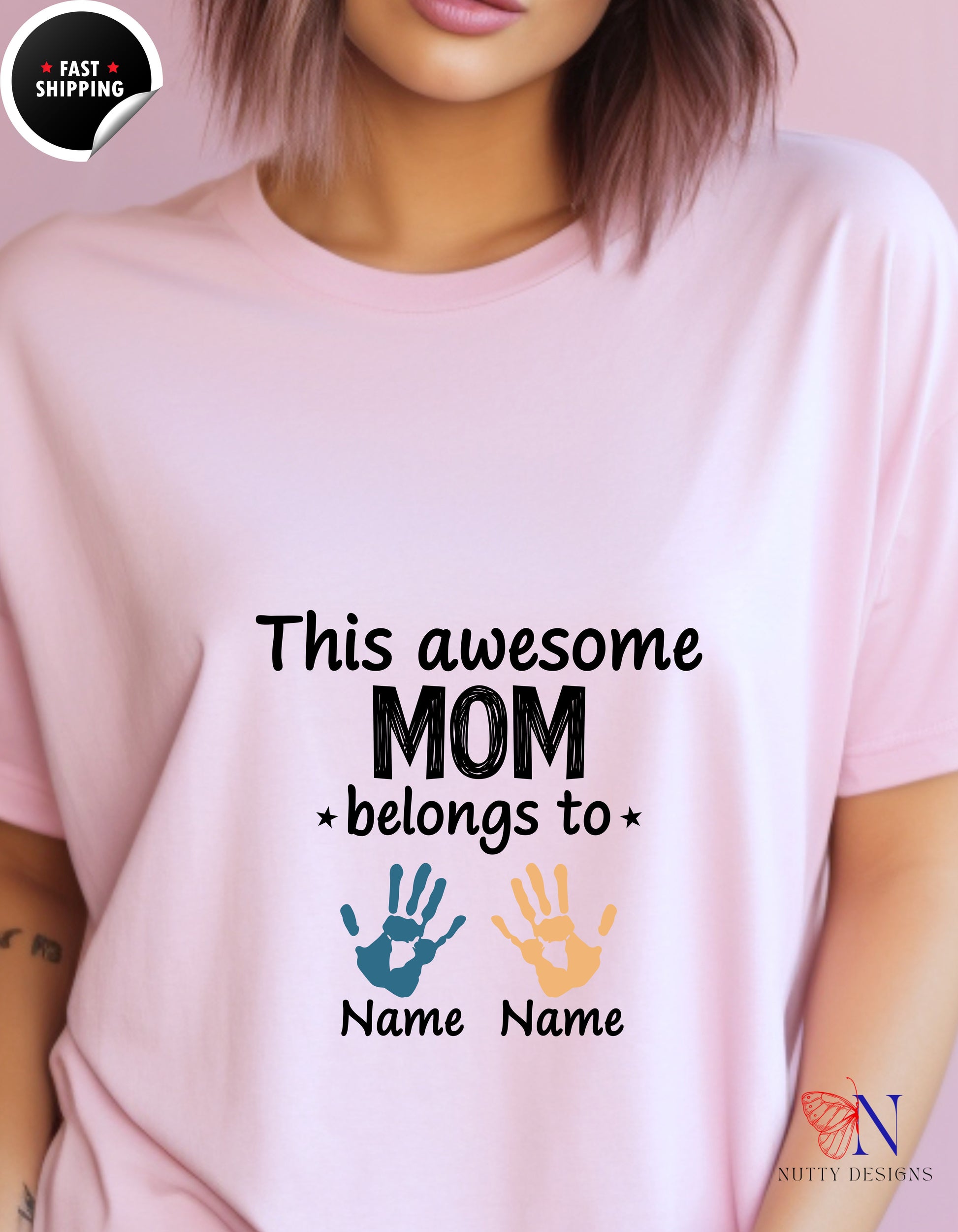 This Awesome Mom Belongs To Personalized 2 Names t-shirt lifestyle mockup - Mother's Day gift