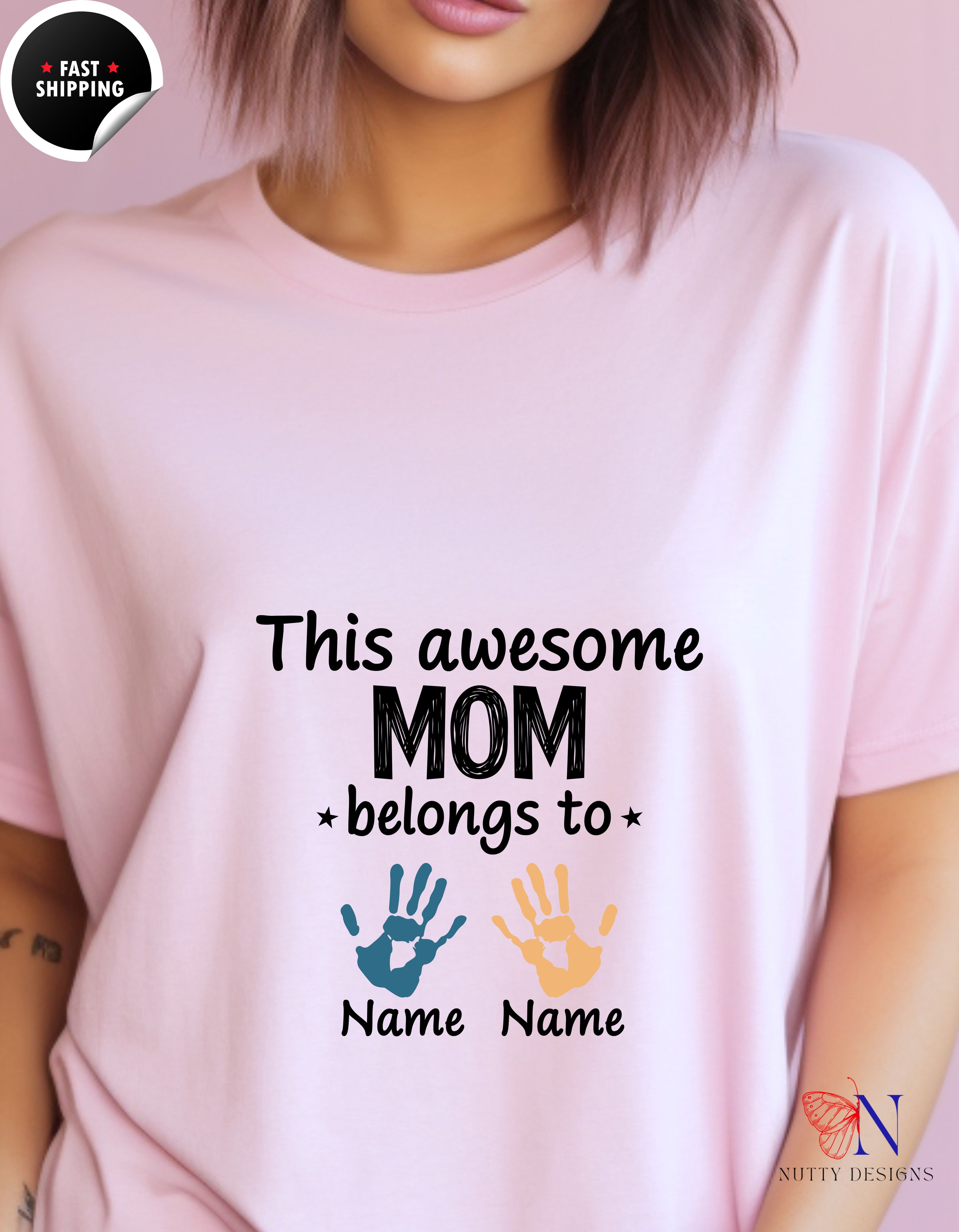 This Awesome Mom Belongs To Personalized 2 Names t-shirt lifestyle mockup - Mother's Day gift