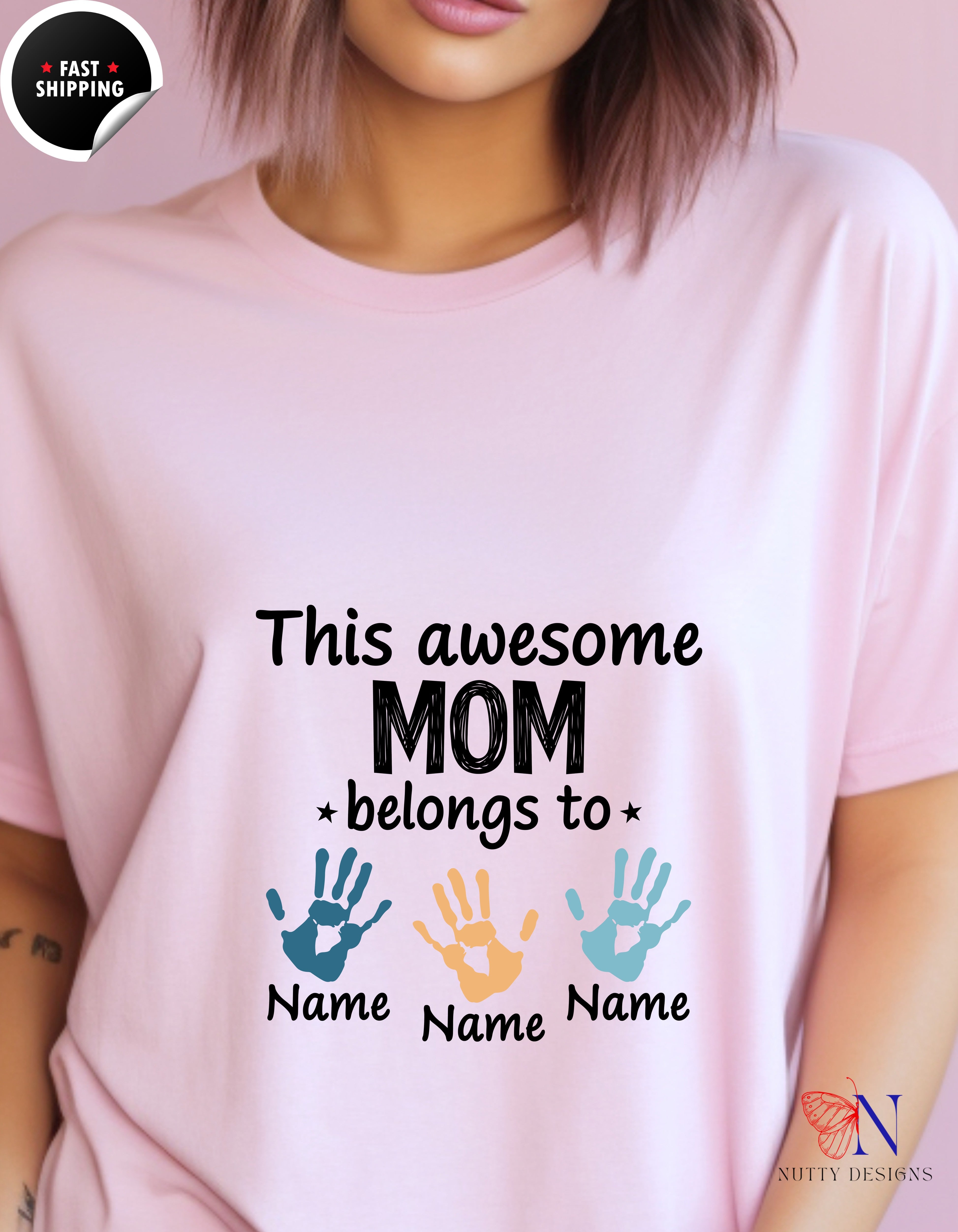 This Awesome Mom Belongs To Personalized 3 Names t-shirt lifestyle mockup - Mother's Day gift