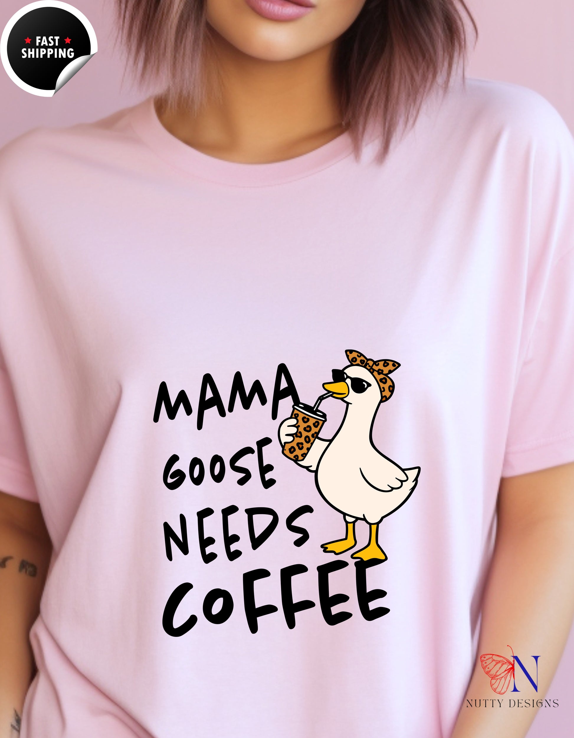 Mama Goose Needs Coffee t-shirt lifestyle mockup - Mother's Day gift