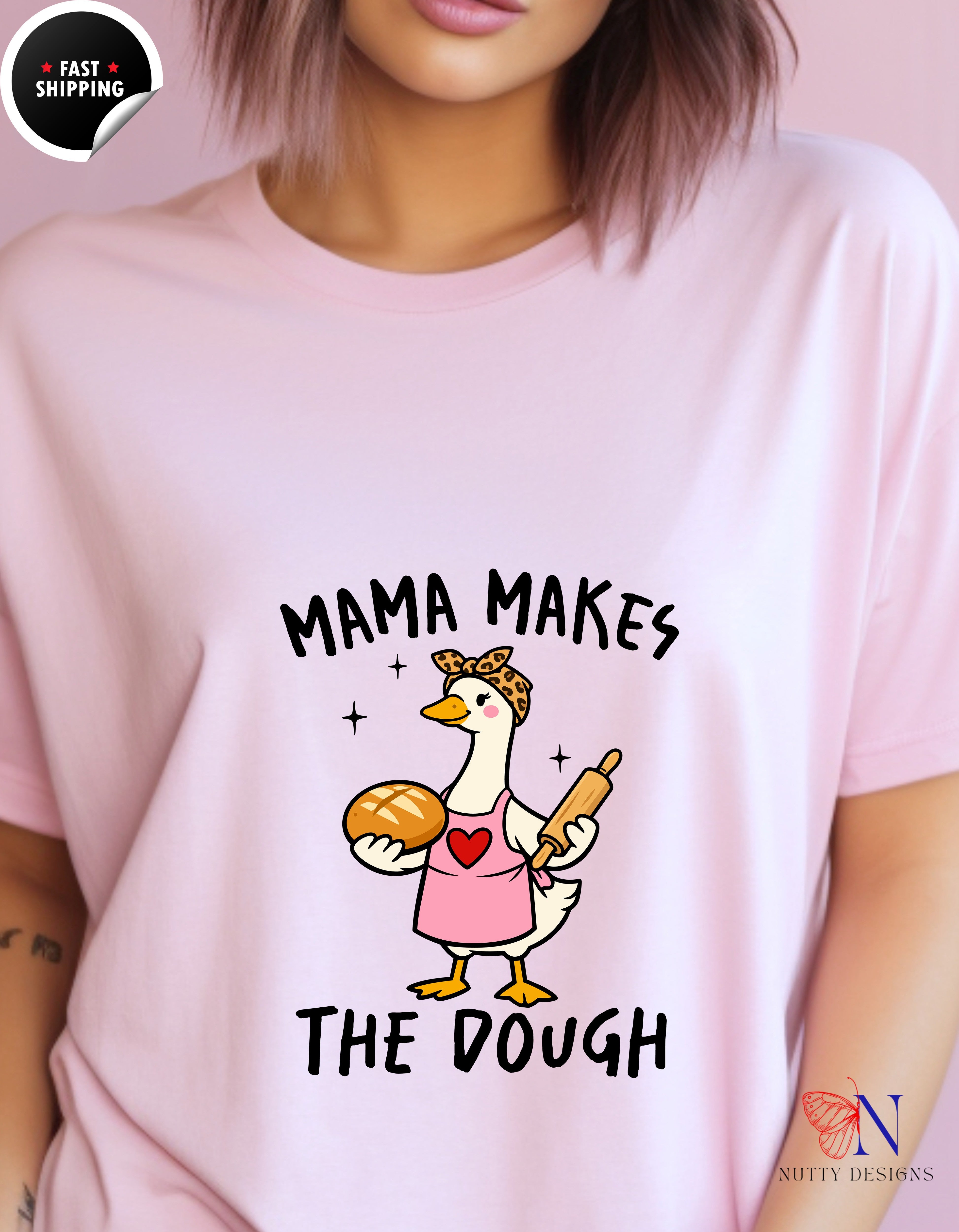 Mama Makes The Dough Funny Mom Goose t-shirt lifestyle mockup - Mother's Day gift