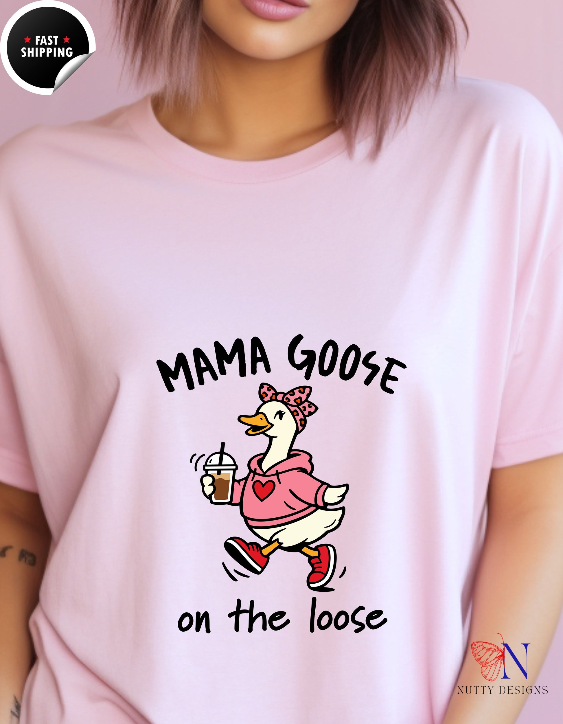 Mama Goose On The Loose t-shirt lifestyle mockup - Mother's Day gift