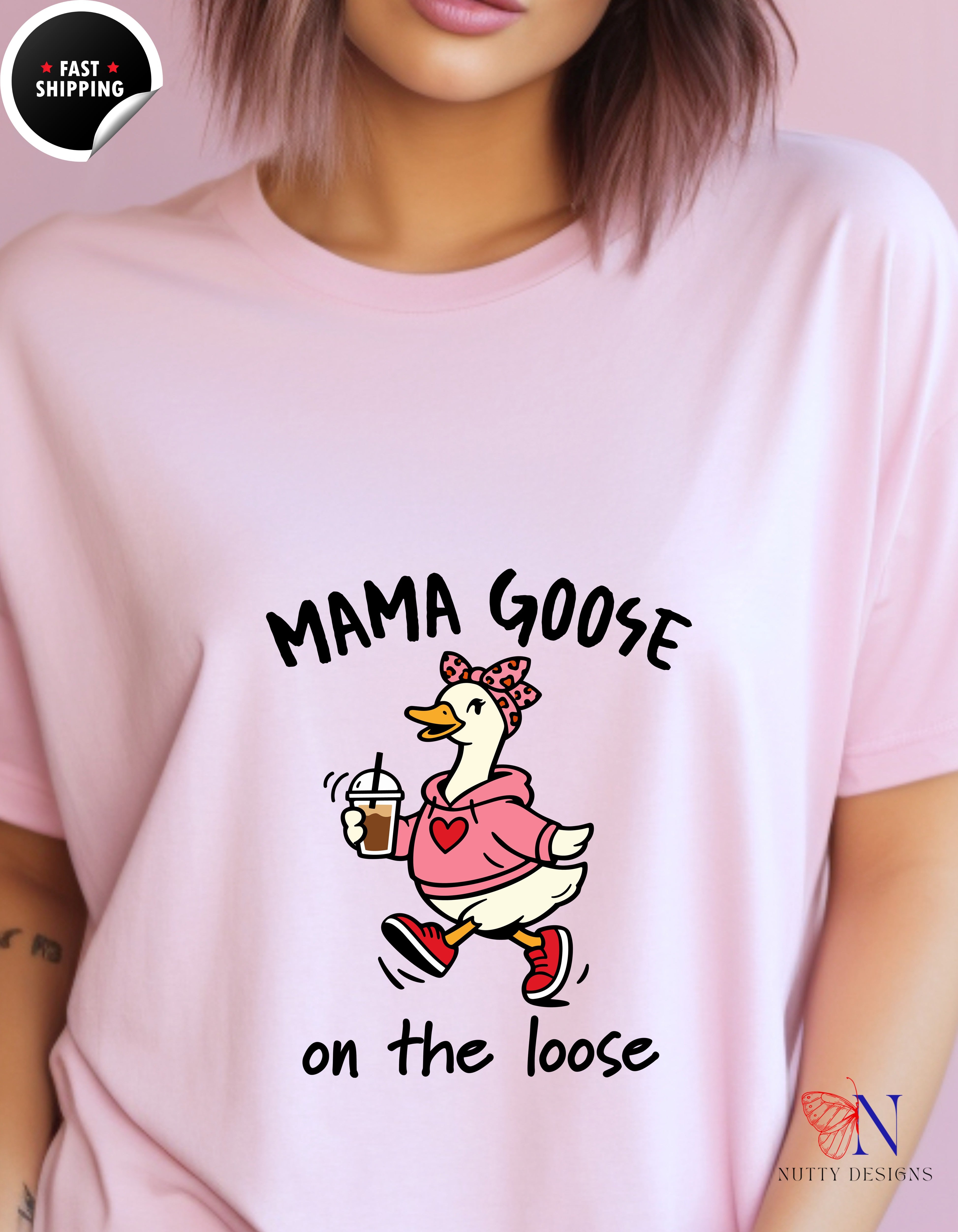 Mama Goose On The Loose t-shirt lifestyle mockup - Mother's Day gift