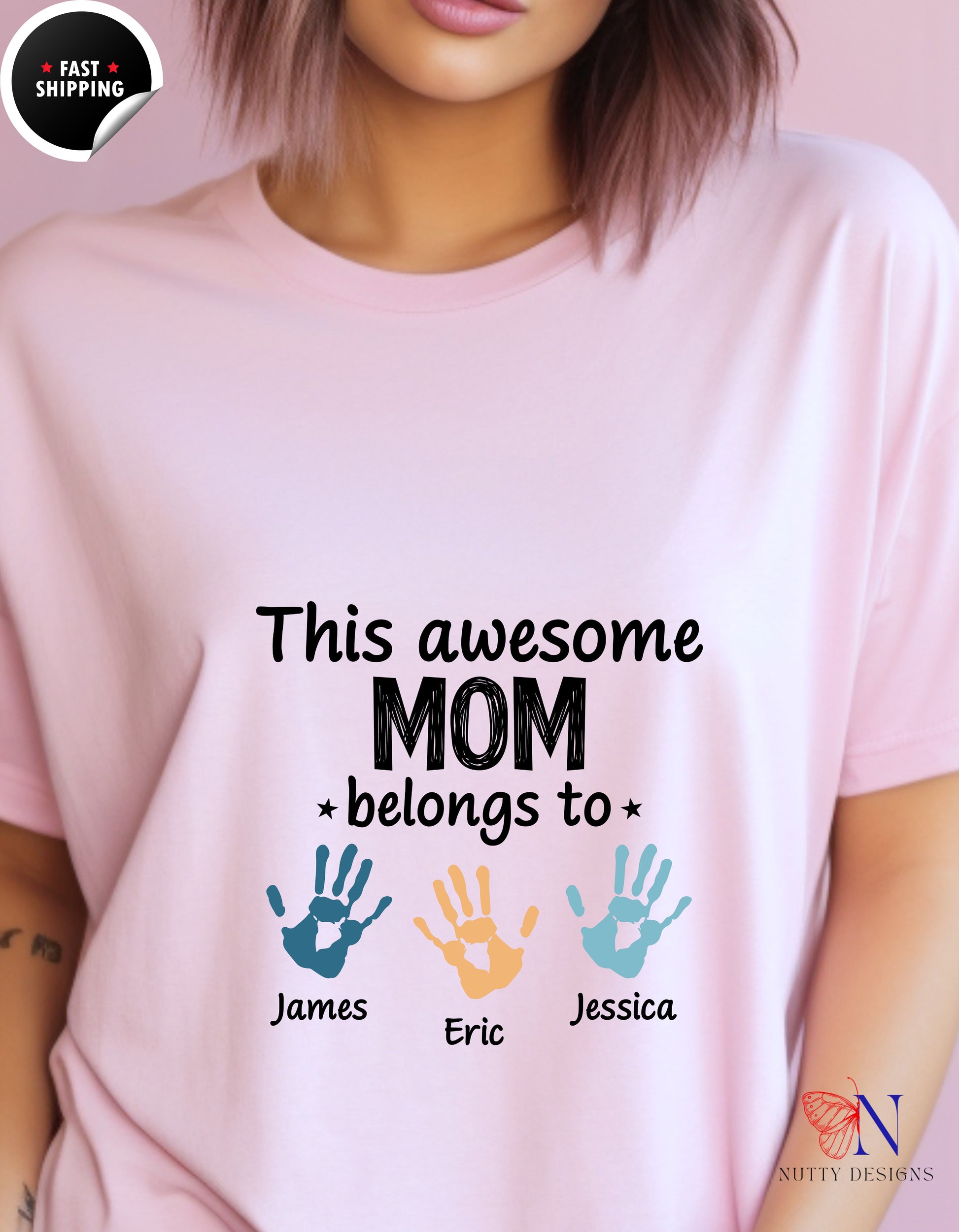 This Awesome Mom Belongs To Personalized 3 Names t-shirt lifestyle mockup - Mother's Day gift