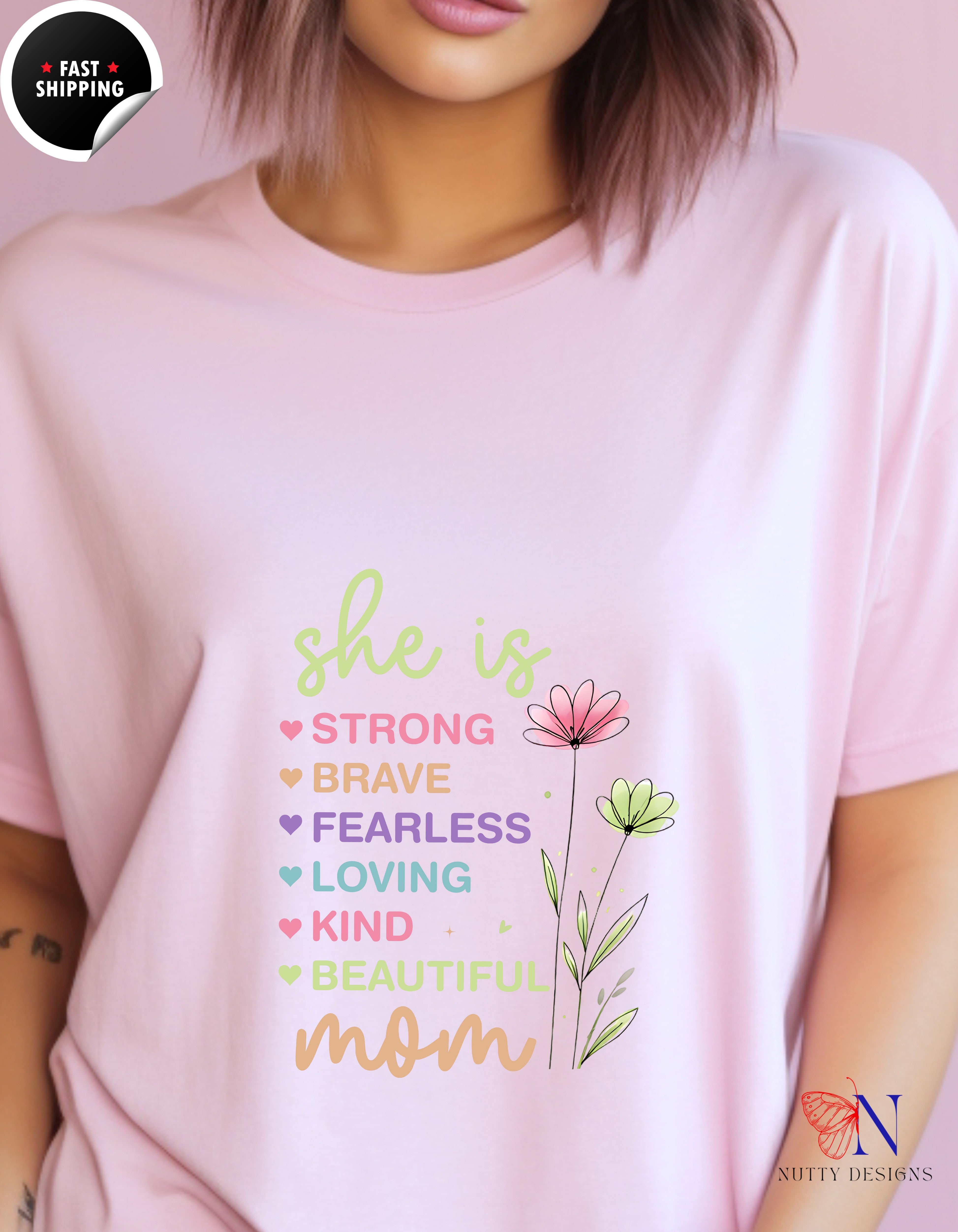 She Is Strong Mom Wildflower Garden t-shirt lifestyle mockup - Mother's Day gift