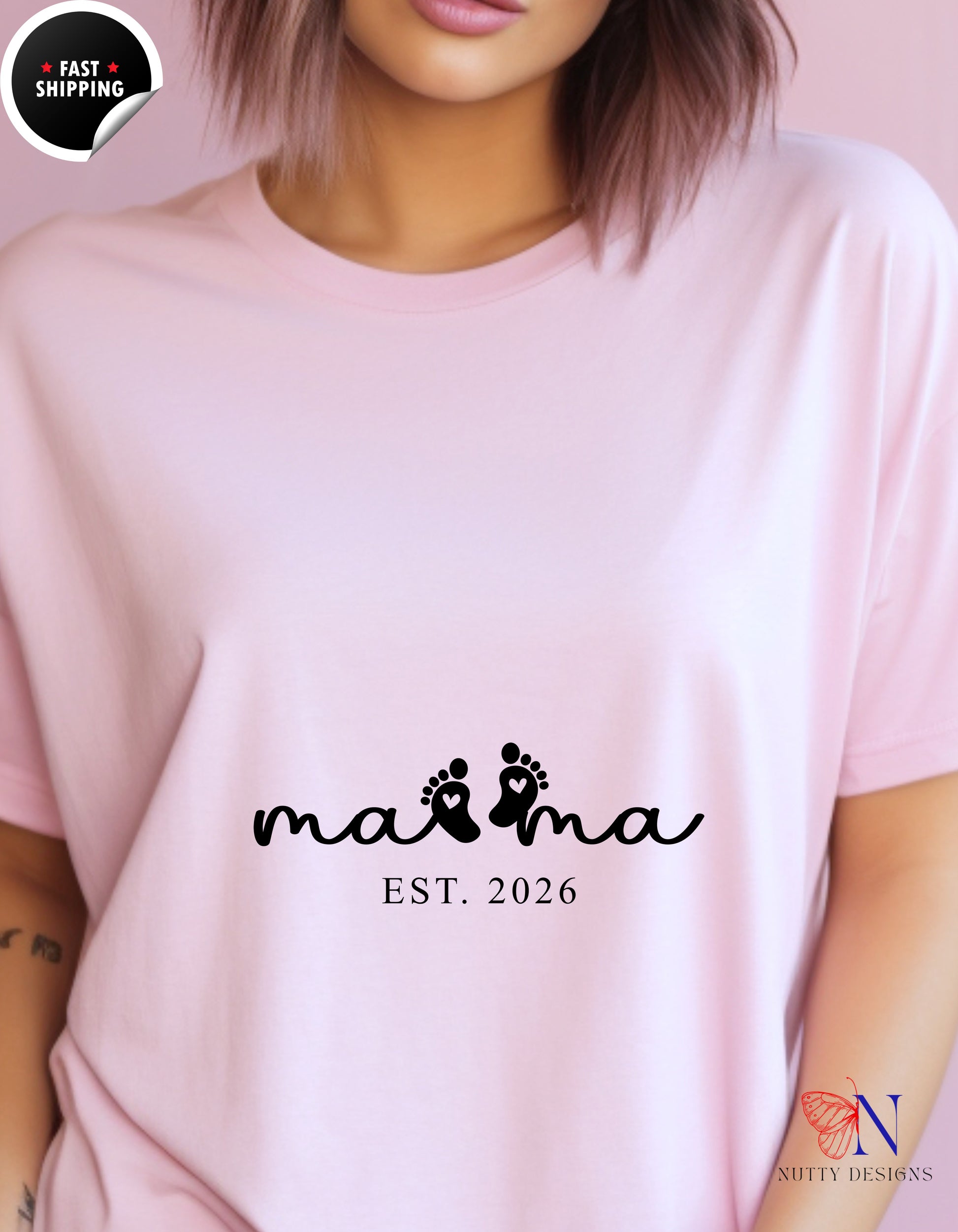 Mama Est 2026 Baby Footprints t-shirt lifestyle mockup - Mother's Day gift