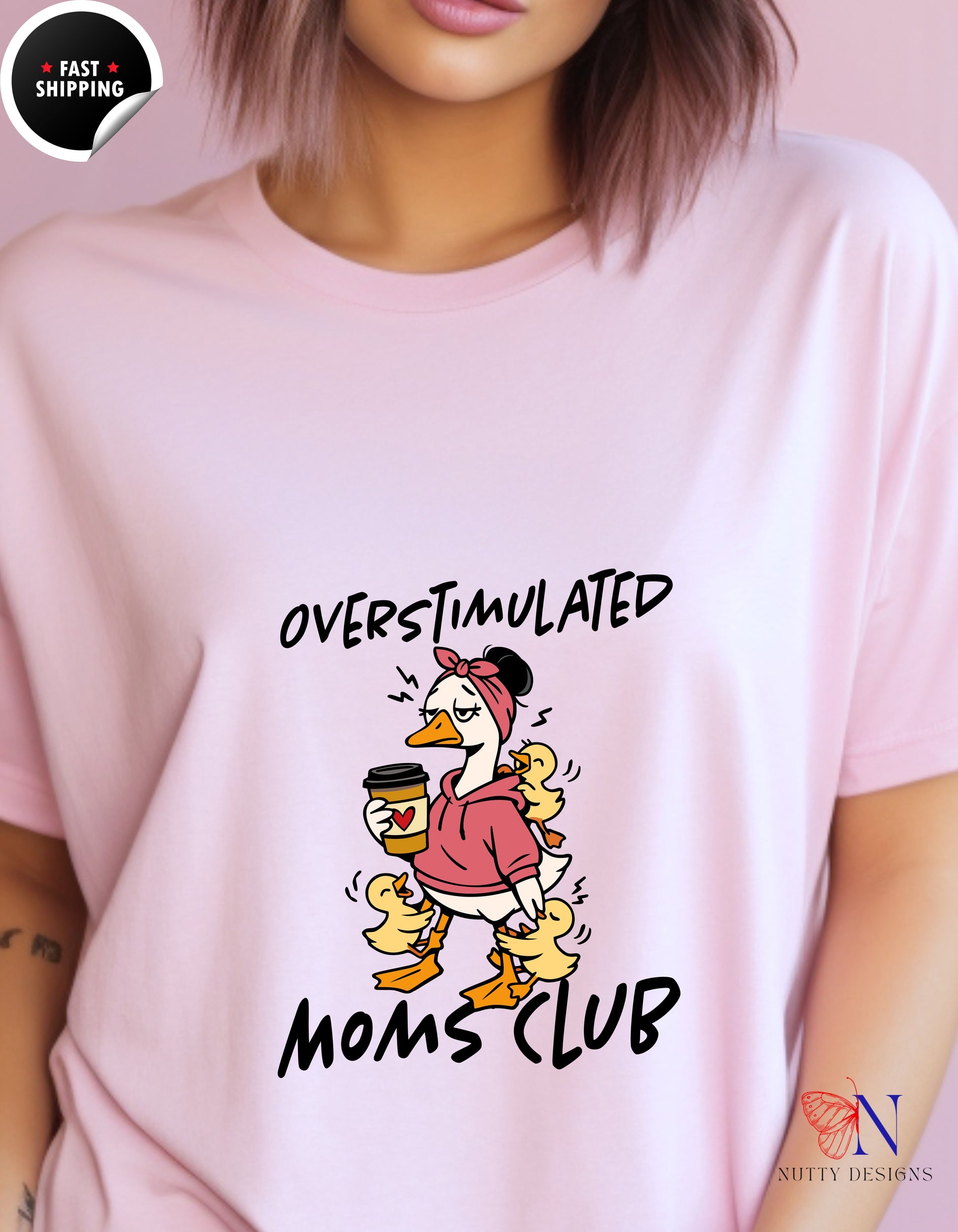 Overstimulated Moms Club Mama Goose t-shirt lifestyle mockup - Mother's Day gift