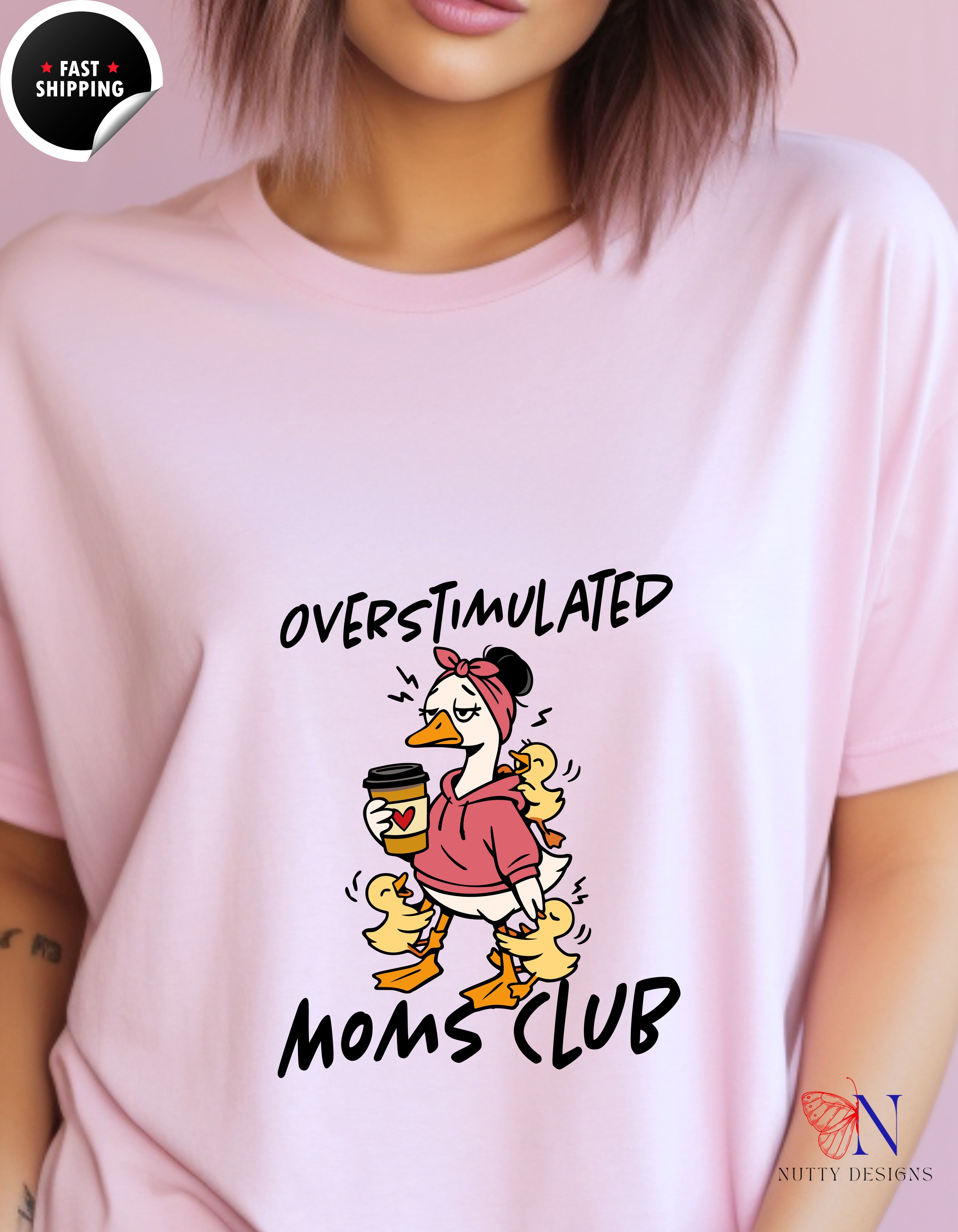 Overstimulated Moms Club Mama Goose t-shirt lifestyle mockup - Mother's Day gift