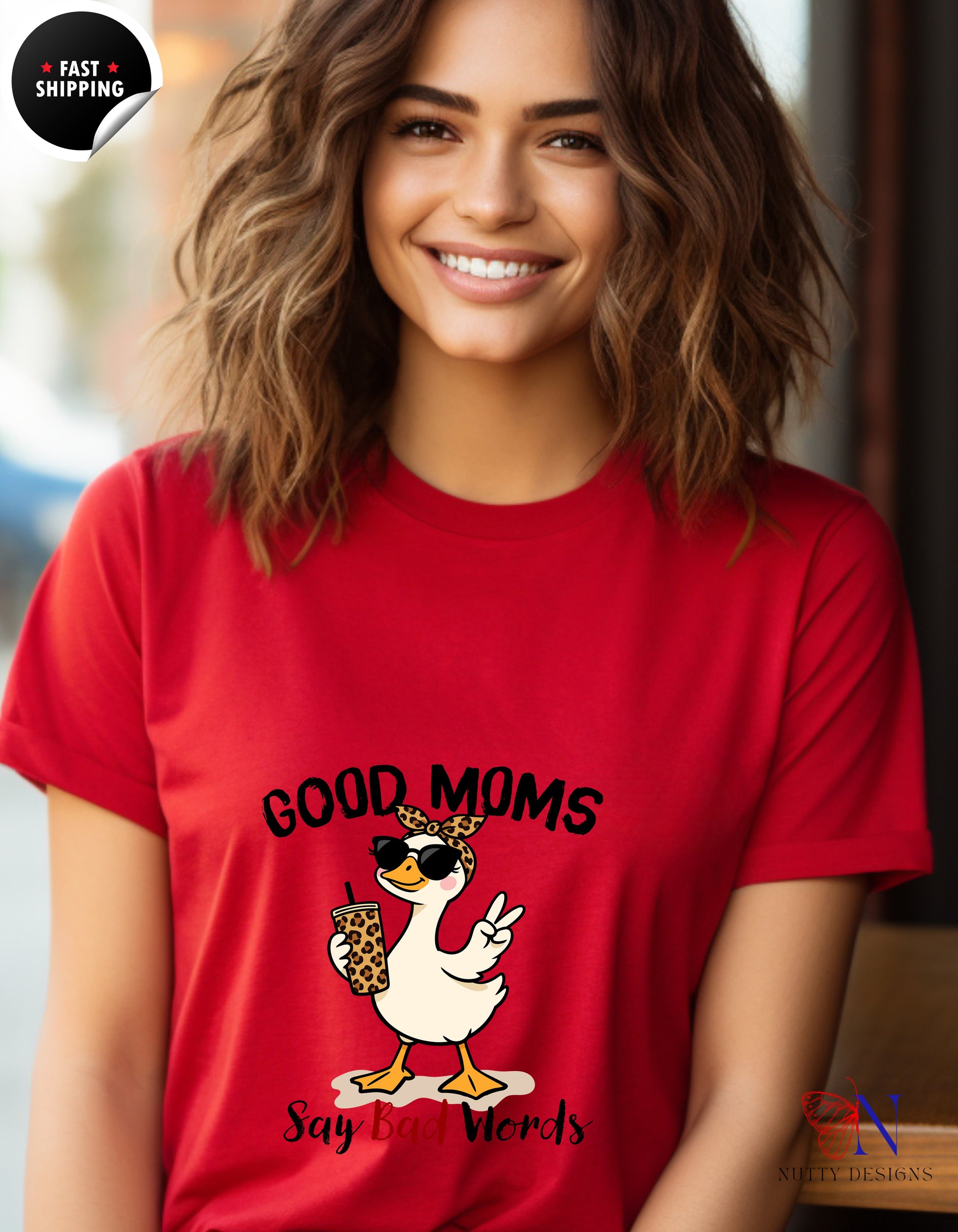 Good Moms Say Bad Words Funny Mom Goose t-shirt lifestyle mockup - Mother's Day gift