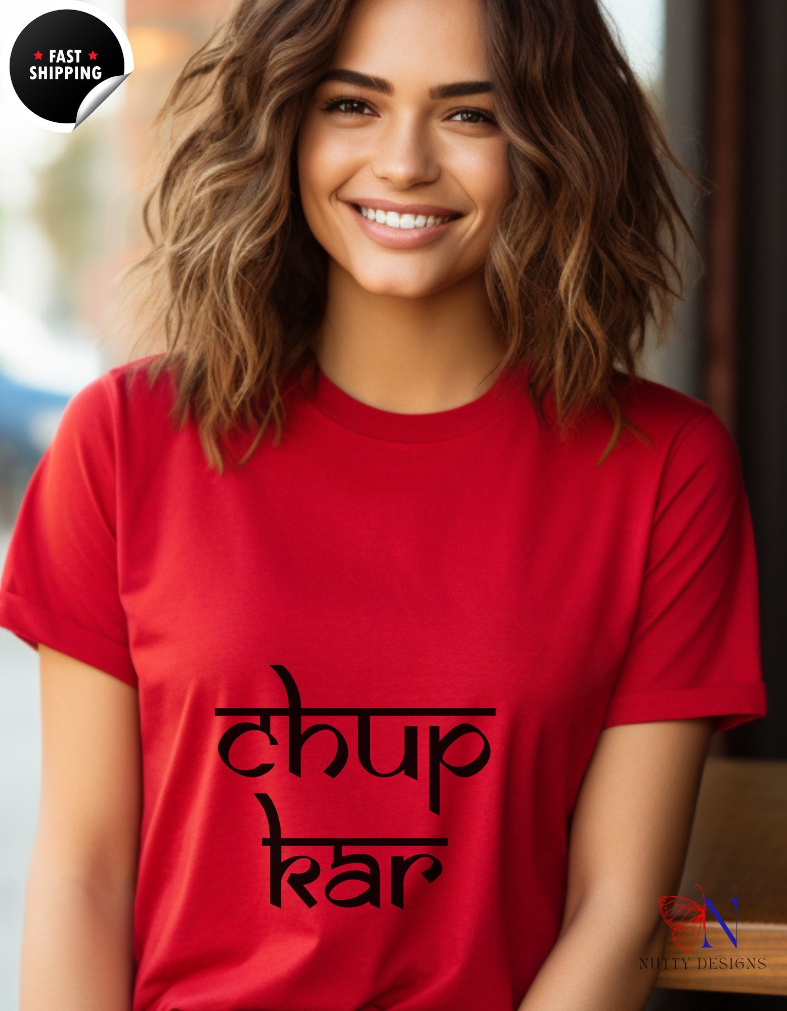 Chup Kar Desi Funny Tshirt | T-Shirt - Tees_Red W